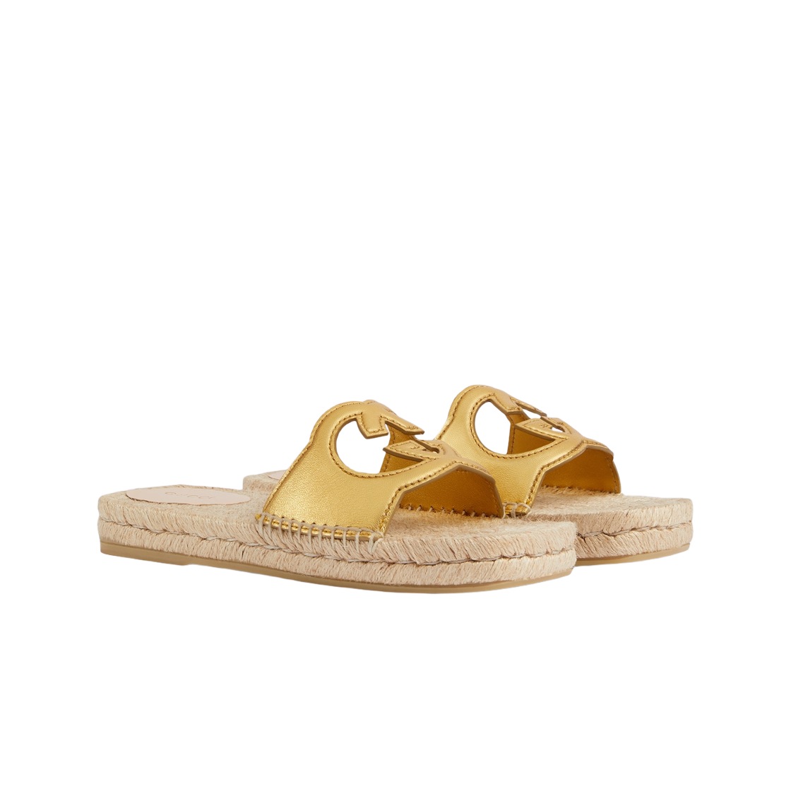 (W) 구찌 인터로킹 G 컷아웃 슬라이드 샌들 메탈릭 골드 레더((W) Gucci Interlocking G Cut-Out Slide Sandals Metallic Gold Leather) - 2