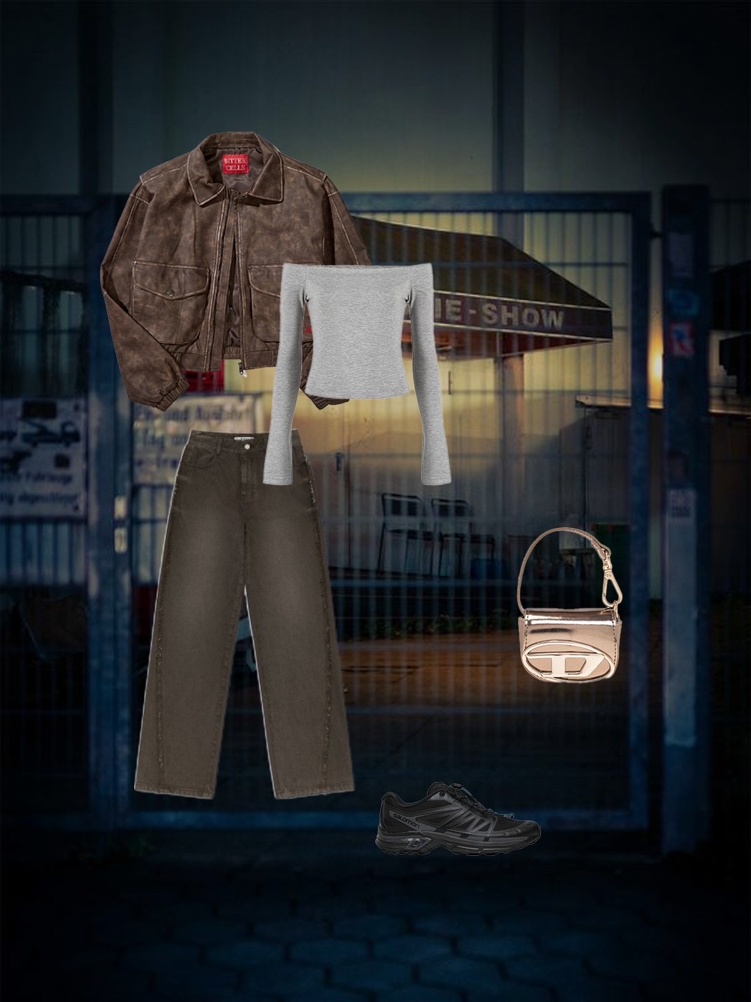 (W) Zara Buckled Biker Flat Ankle Boots Brown, (W) COS Spread-Collar Wool Cardigan Cream 착용 스타일 - 3