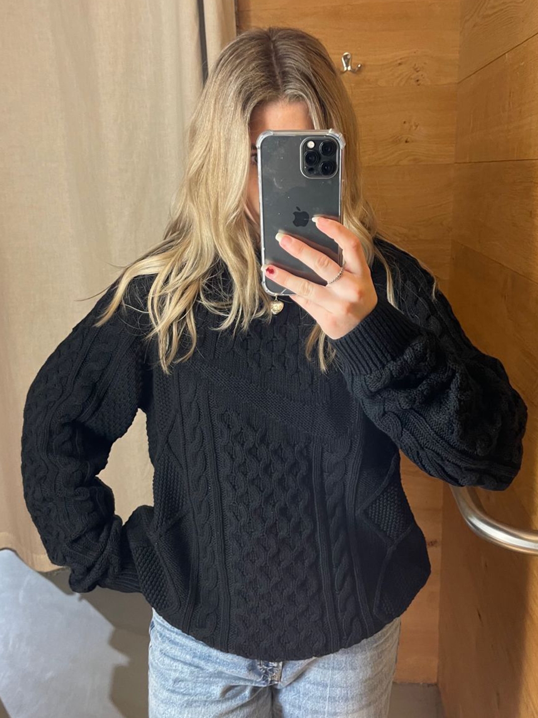 Nike Cable Knit LS Sweater Black - Asia 착용 스타일 - 3