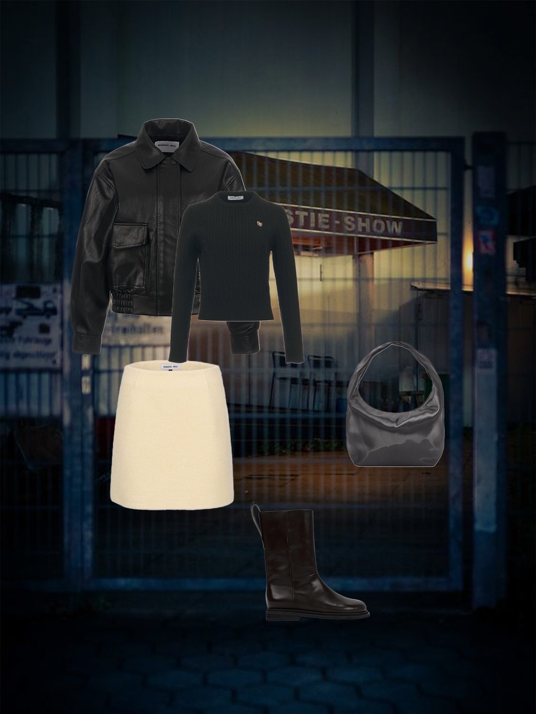 (W) Zara Buckled Biker Flat Ankle Boots Brown, (W) COS Spread-Collar Wool Cardigan Cream 착용 스타일 - 5