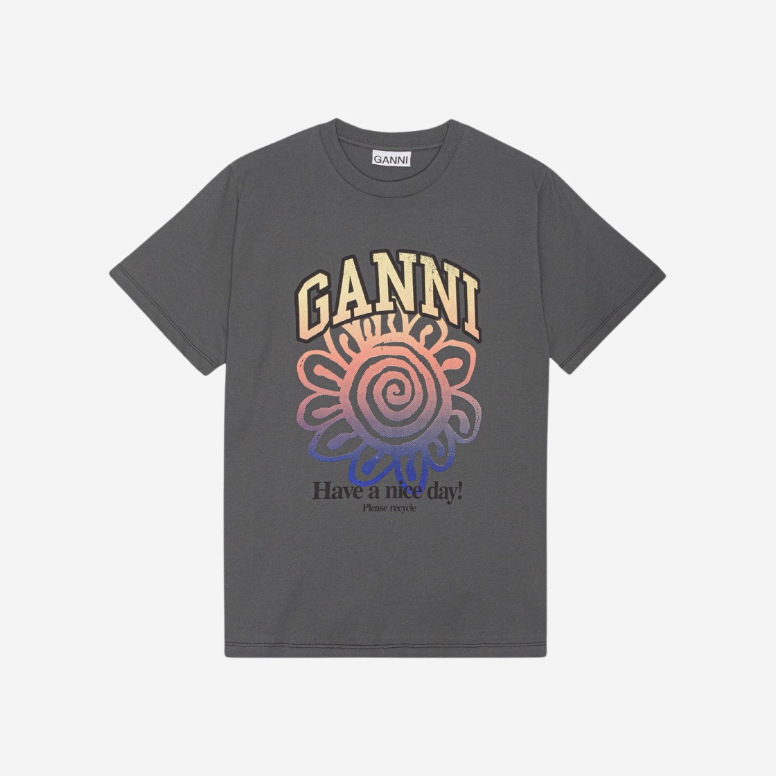 (W) Ganni Relaxed Flower T-Shirt Volcanic Ash 상세 이미지 1