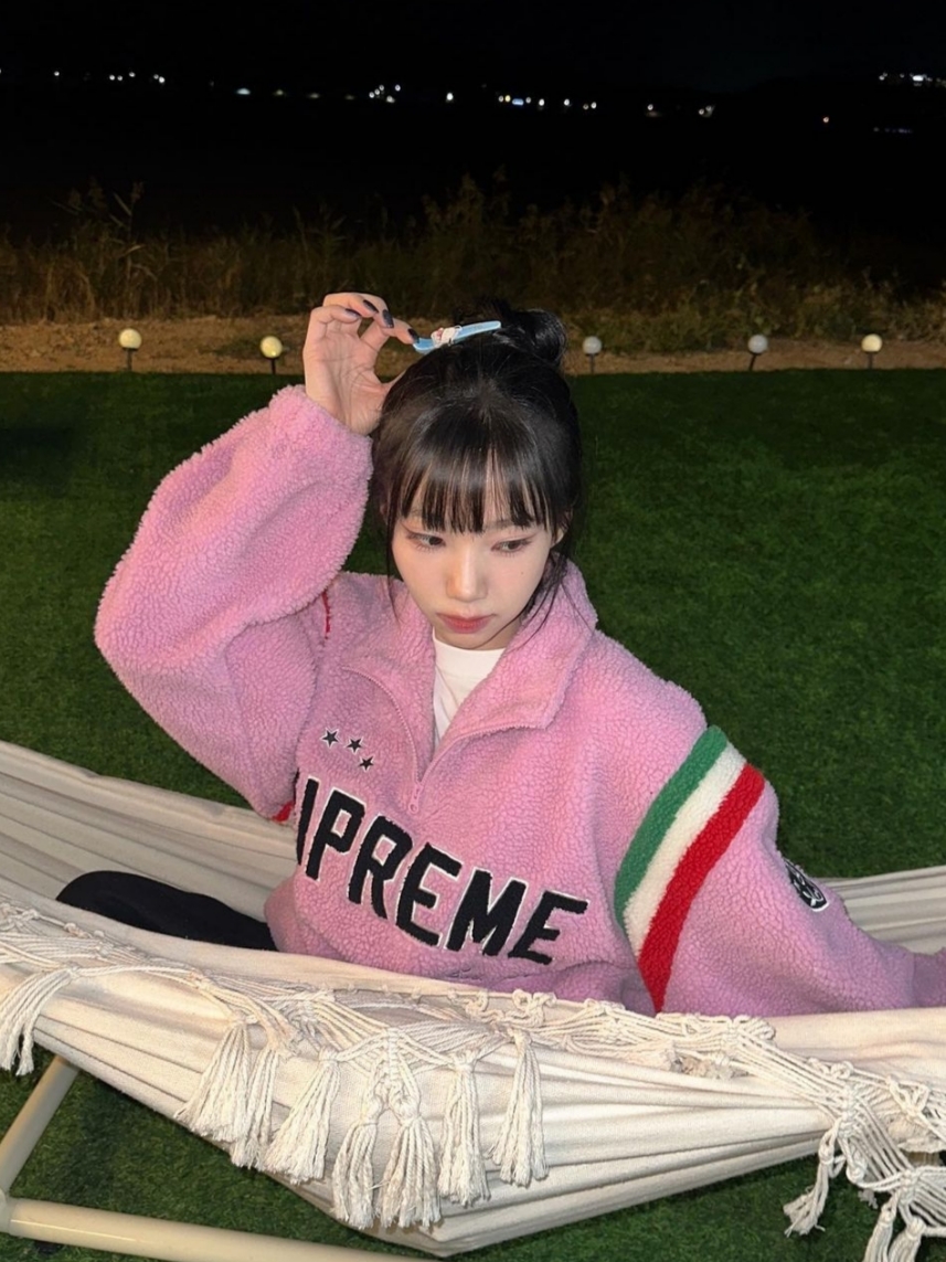 Supreme Arc Half Zip Fleece Pullover Pink - 23FW 착용 스타일 - 2