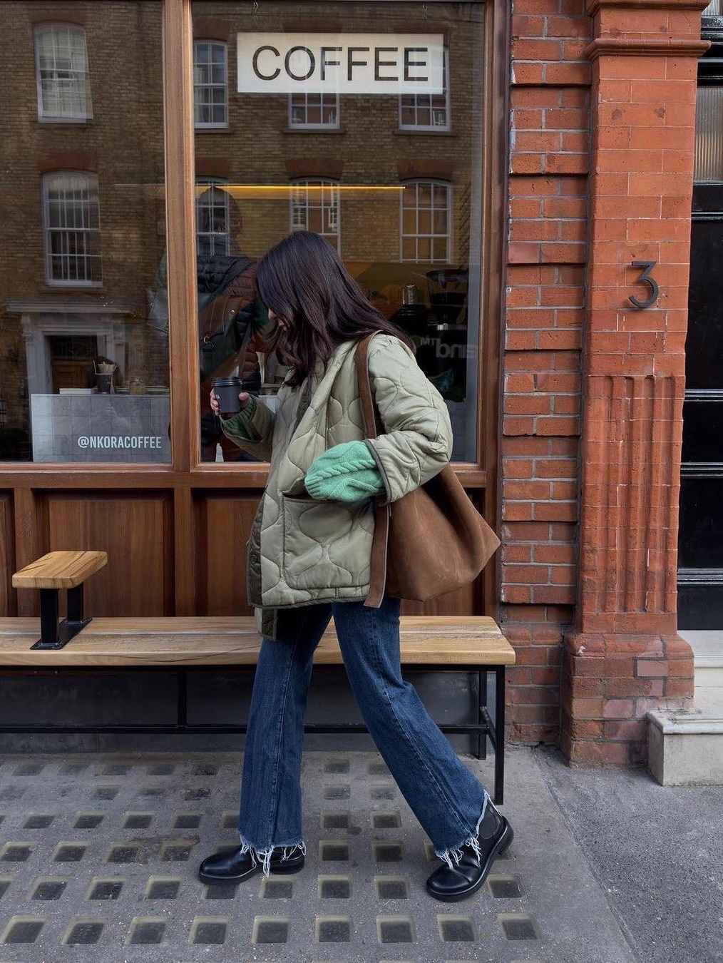 Barbour x Maison Kitsune Kenning Quilted Jacket Classic Green, Wooyoungmi Quilting Jumper Black - 22FW 착용 스타일 - 2