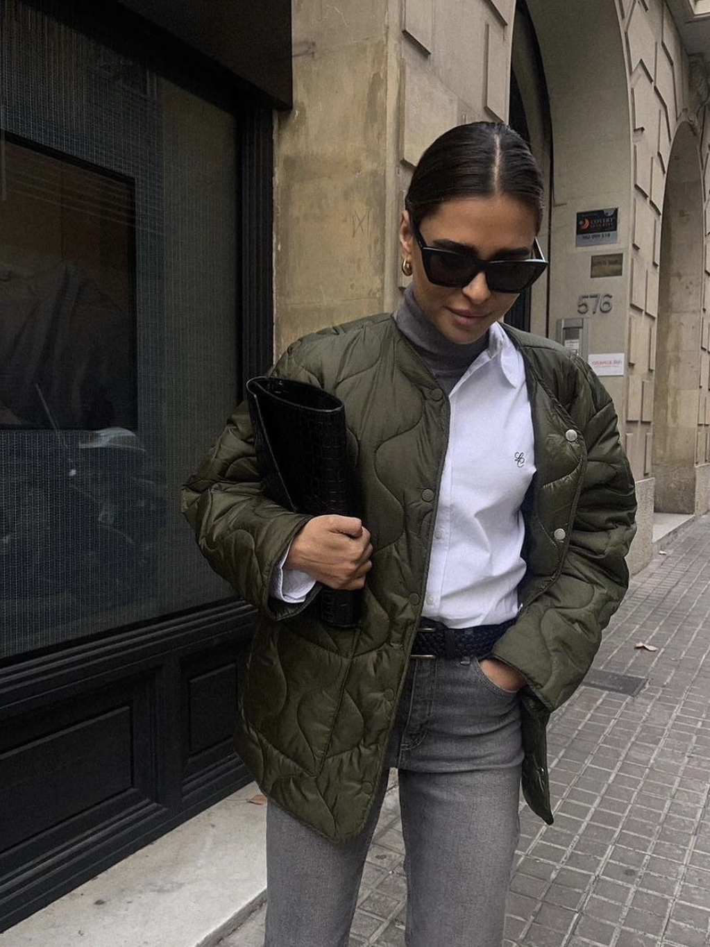 Barbour x Maison Kitsune Kenning Quilted Jacket Classic Green, Wooyoungmi Quilting Jumper Black - 22FW 착용 스타일 - 4