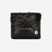 Chanel 22 Small Handbag Crumpled Calfskin & Gold Black