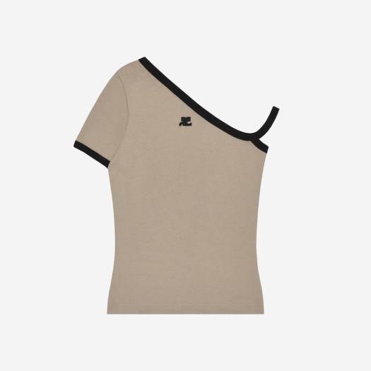(W) 꾸레쥬 콘트라스트 애서매트릭 숏슬리브 티셔츠 샌드 블랙