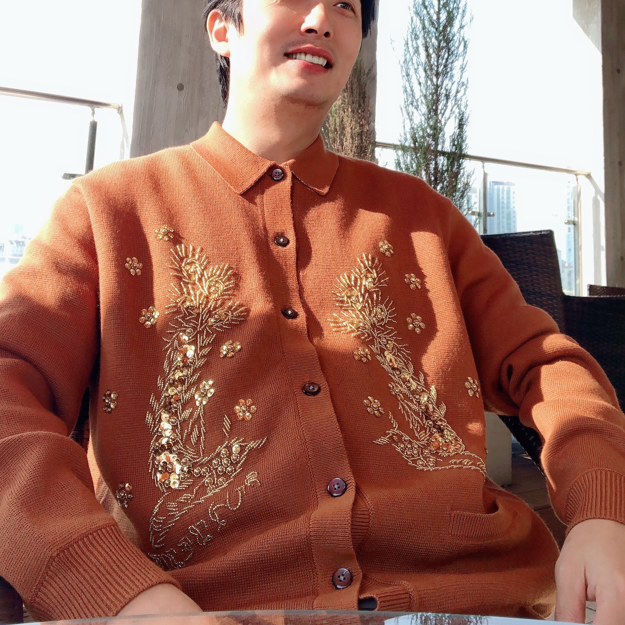 Supreme Beaded Applique Cardigan Rust - 23SS 착용 스타일