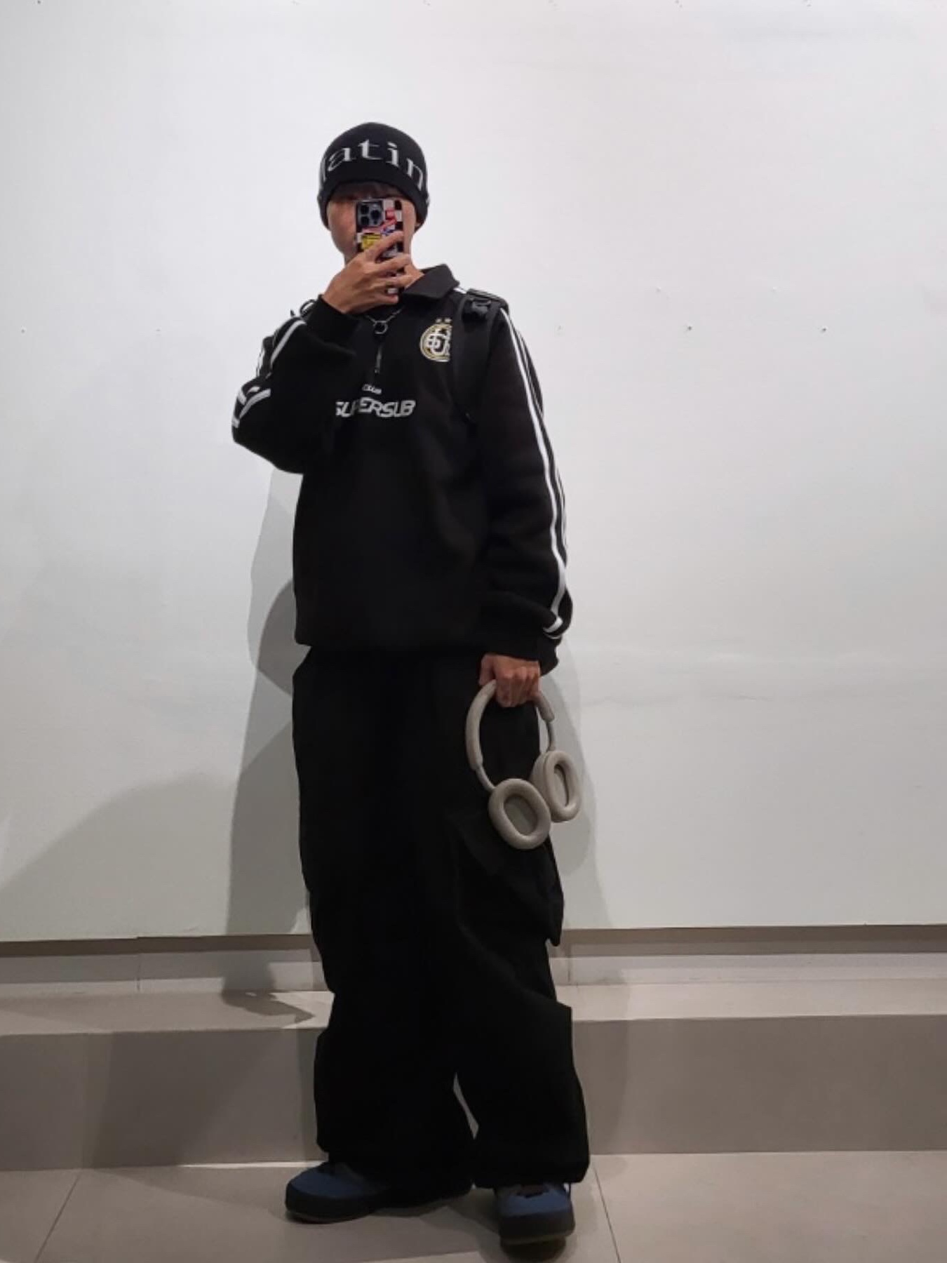 Adidas Adimatic Phantone, Matin Kim Logo Jacquard Short Beanie Black 착용 스타일 - 1
