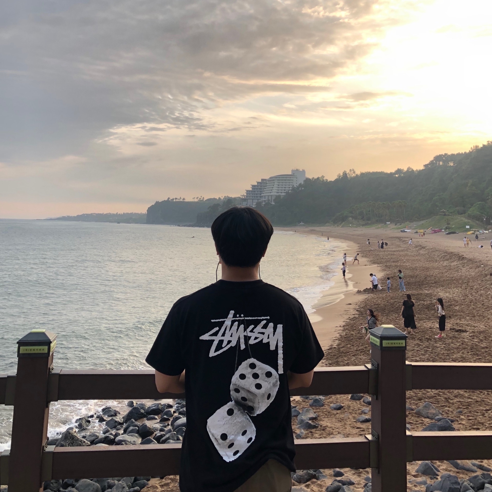 Stussy Fuzzy Dice T-Shirt Black 착용 스타일