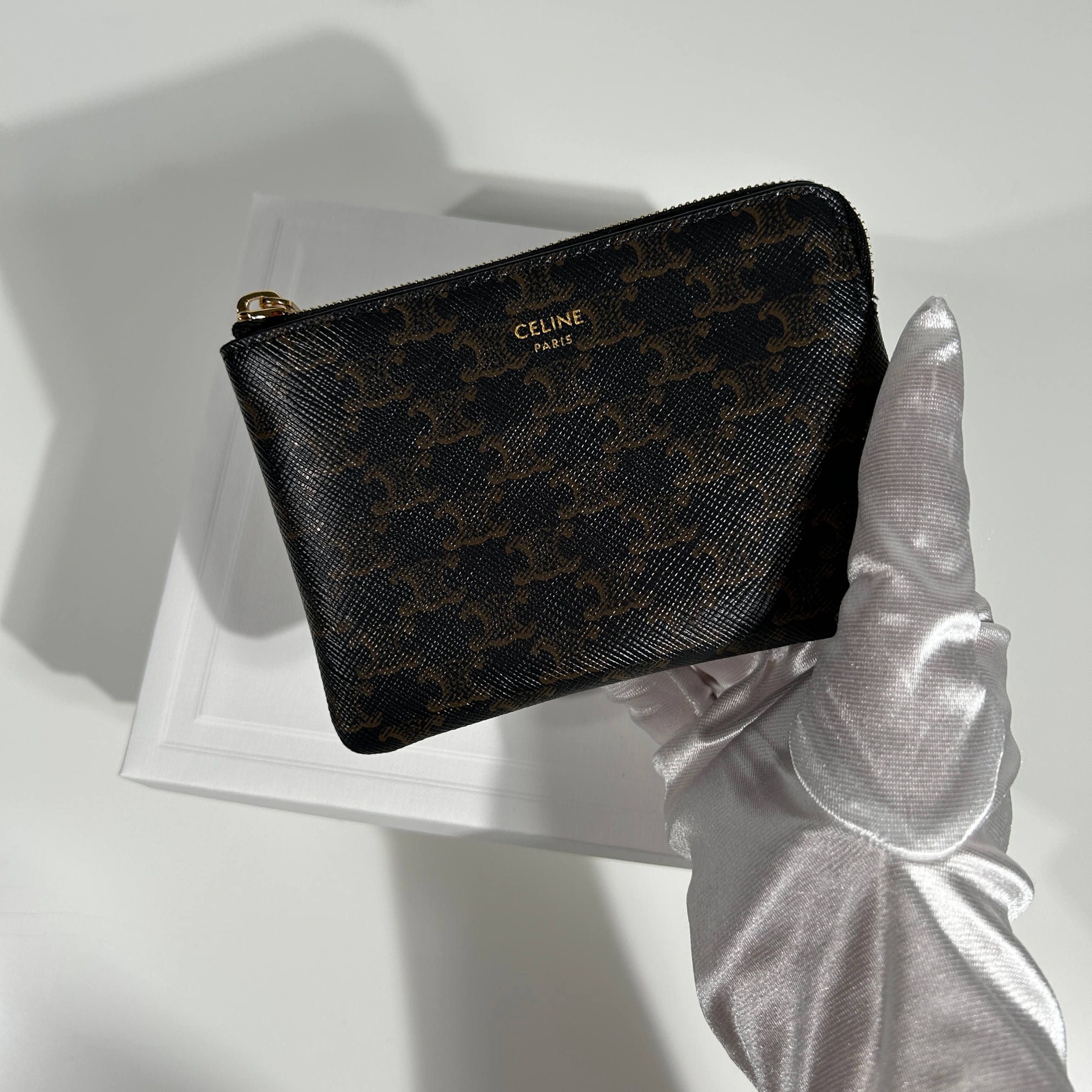 Celine Coin & Card Pouch in Triomphe Canvas Black 착용 스타일 - 3