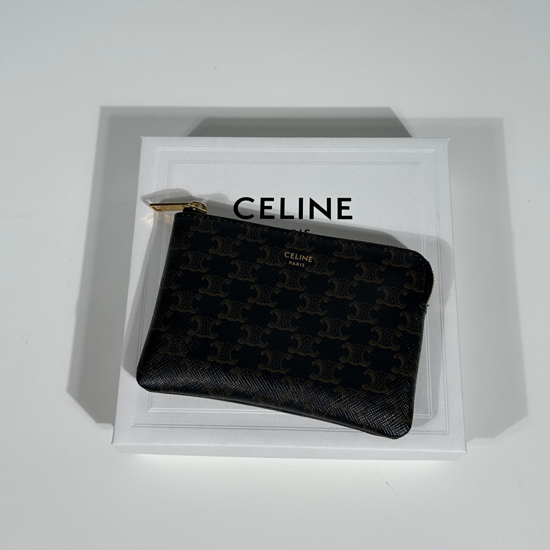 Celine Coin & Card Pouch in Triomphe Canvas Black 착용 스타일 - 1