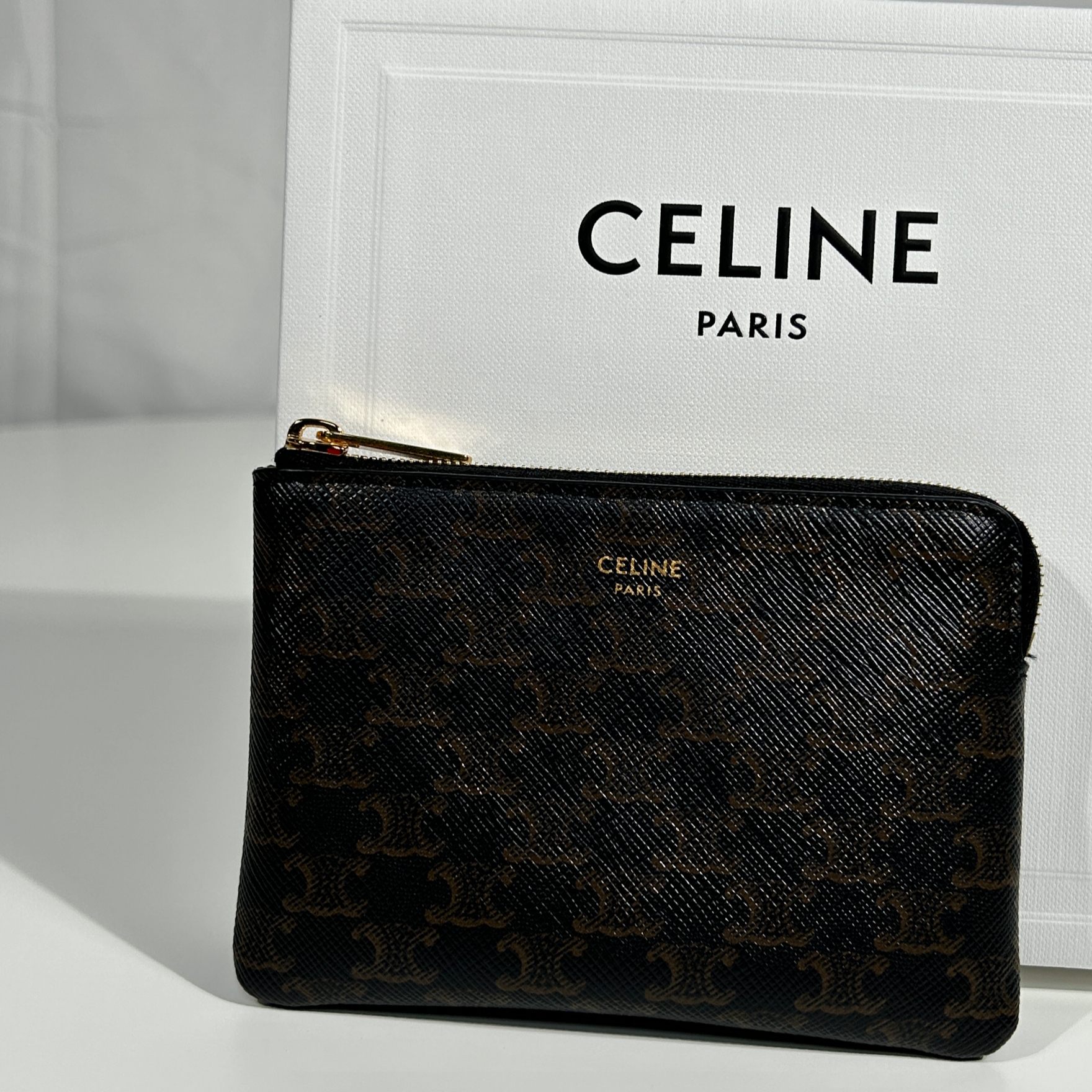 Celine Coin & Card Pouch in Triomphe Canvas Black 착용 스타일 - 2