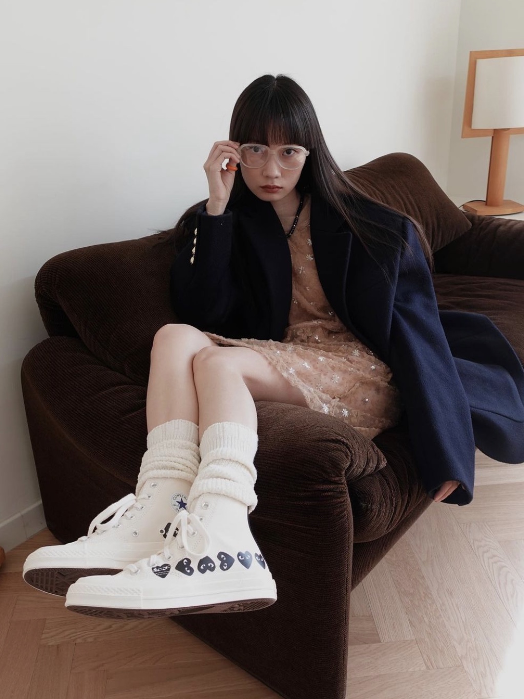 Converse x Play Comme des Garcons Chuck 70 Hi Multi Heart Egret 착용 스타일
