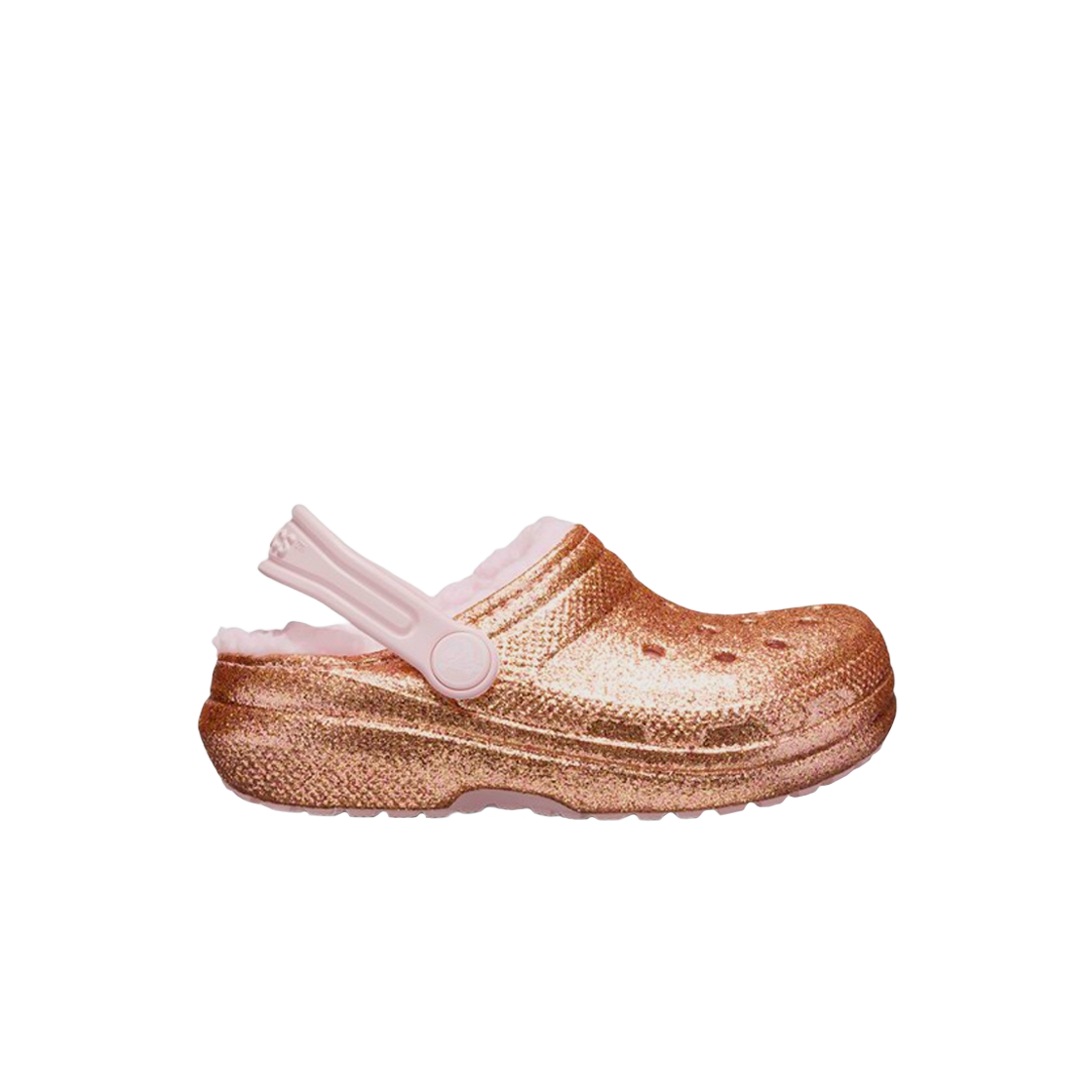 207462-2UB (Kids) Crocs Classic Lined Glitter Clog Gold Barely Pink