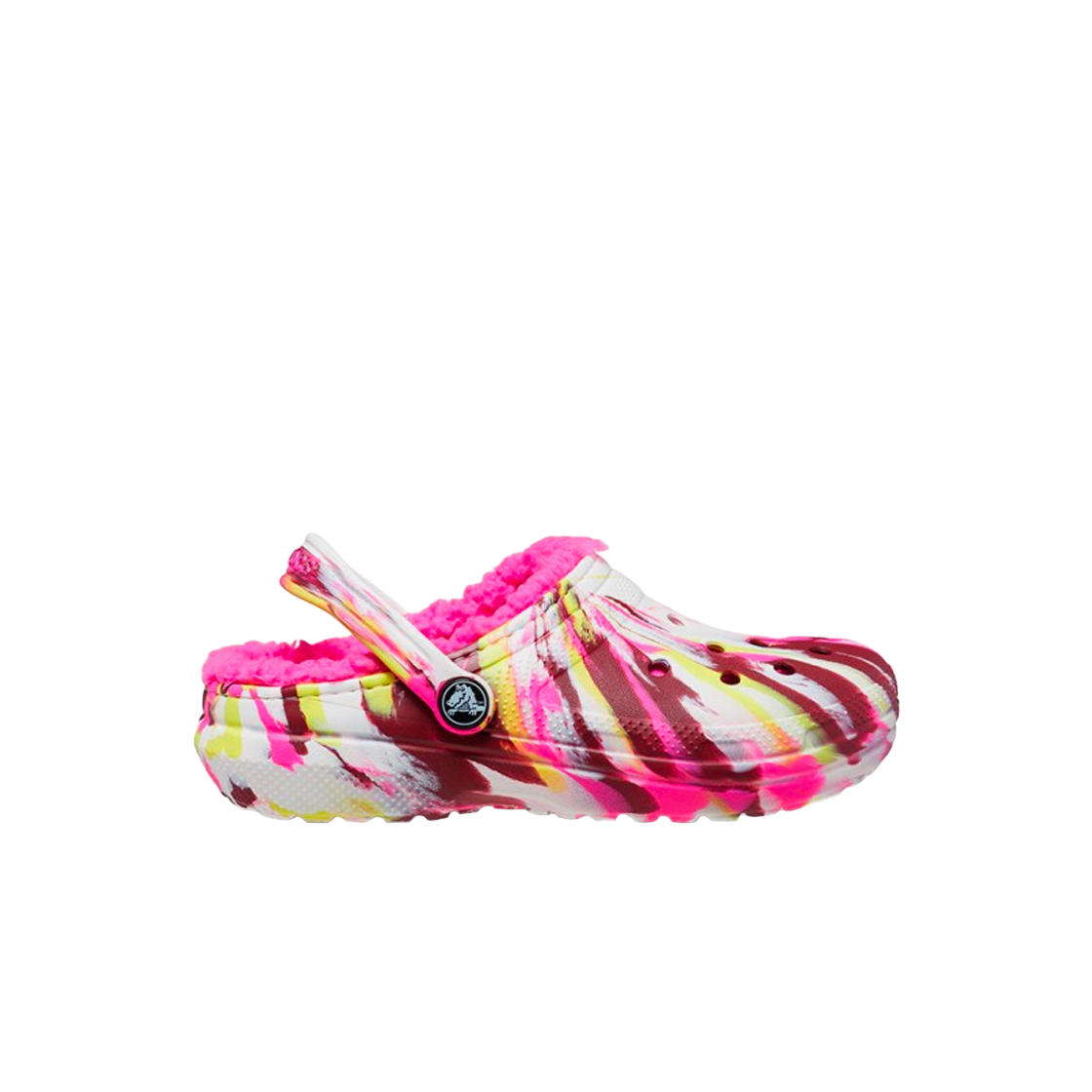 207773-6RW (Kids) Crocs Classic Lined Marbled Clog Electric Pink Multi