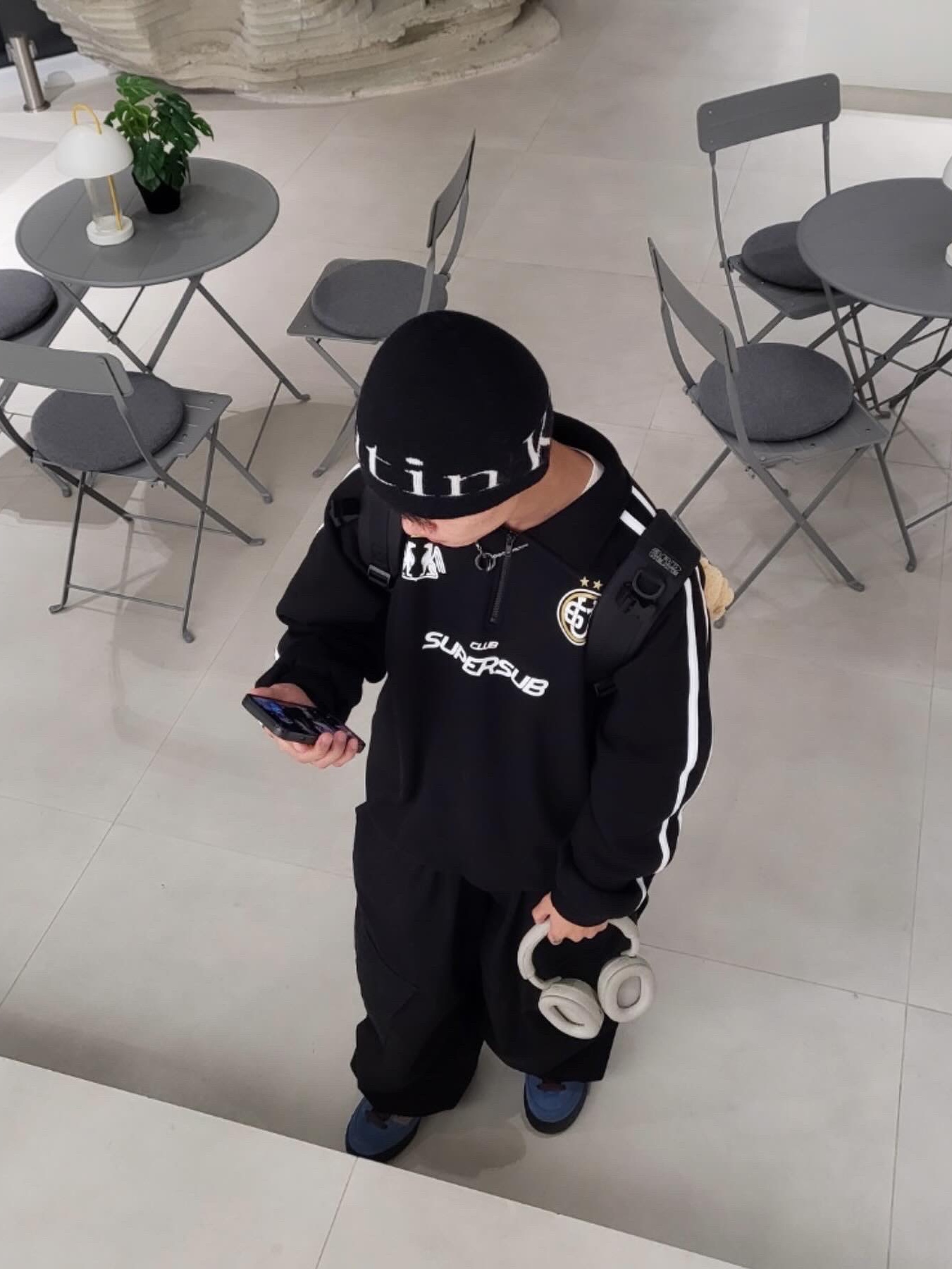 Adidas Adimatic Phantone, Matin Kim Logo Jacquard Short Beanie Black 착용 스타일 - 2