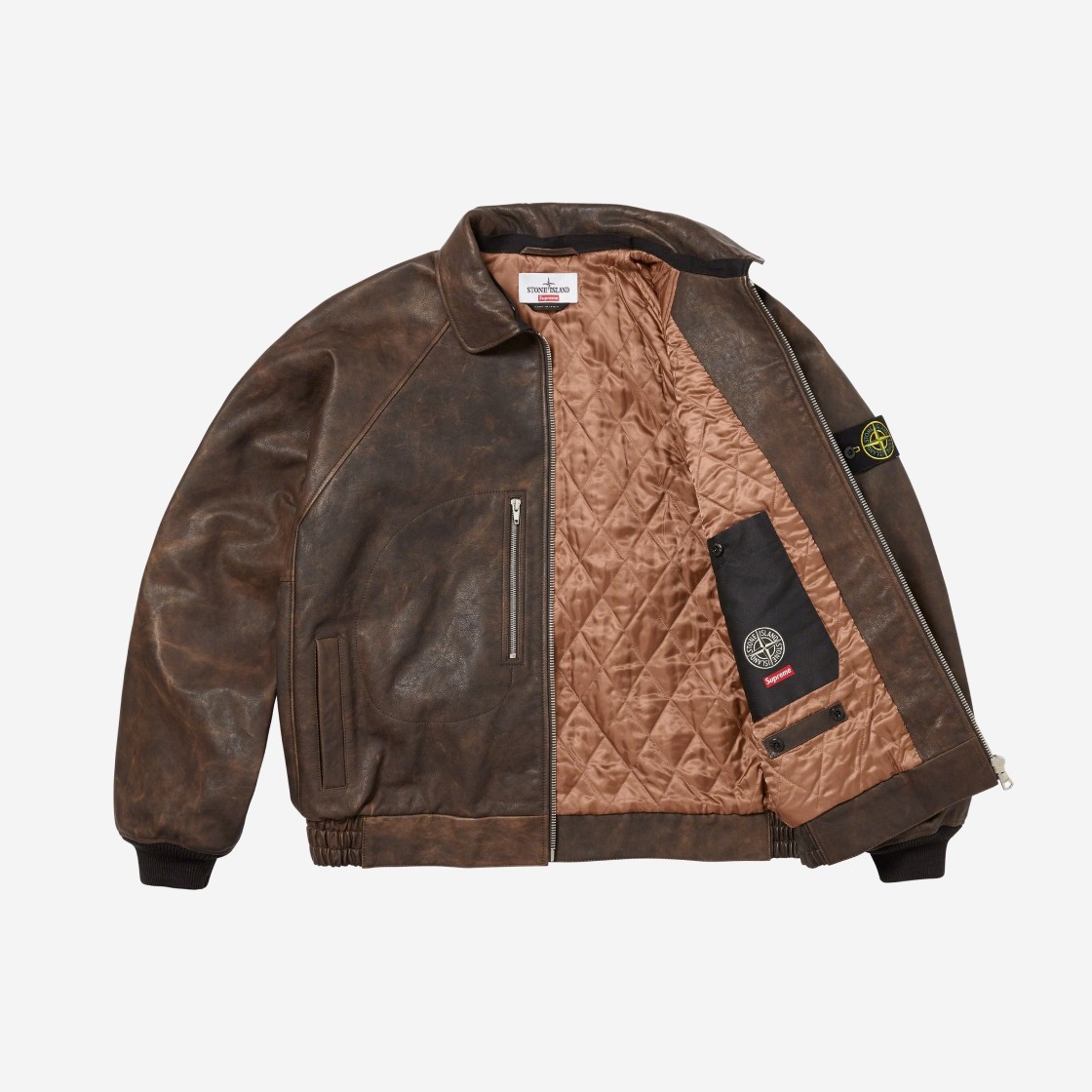 Supreme x Stone Island Leather Bomber Jacket Brown - 23FW 상세 이미지 4