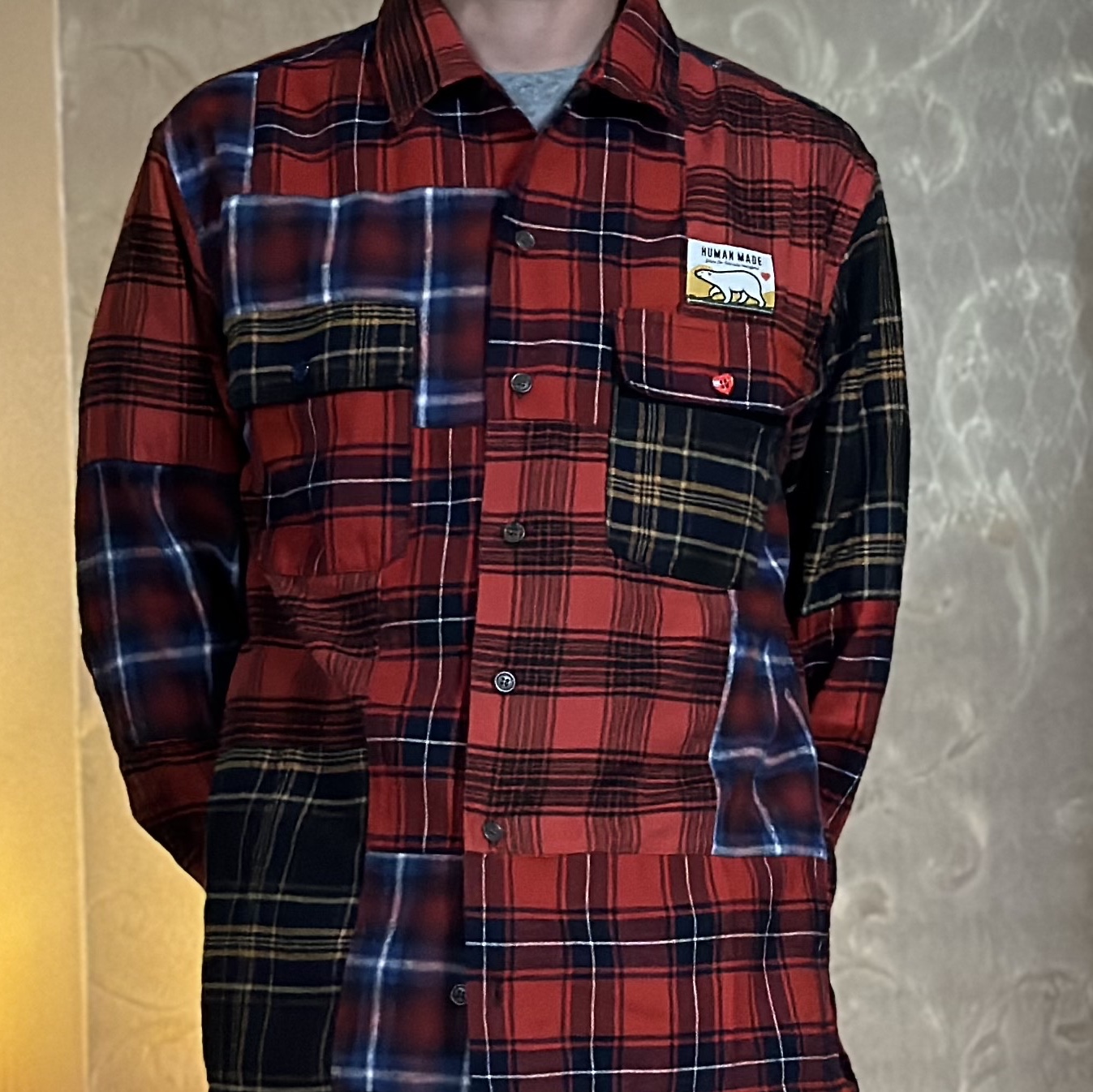 Human Made Crazy Check L/S Shirt Red 착용 스타일 - 2