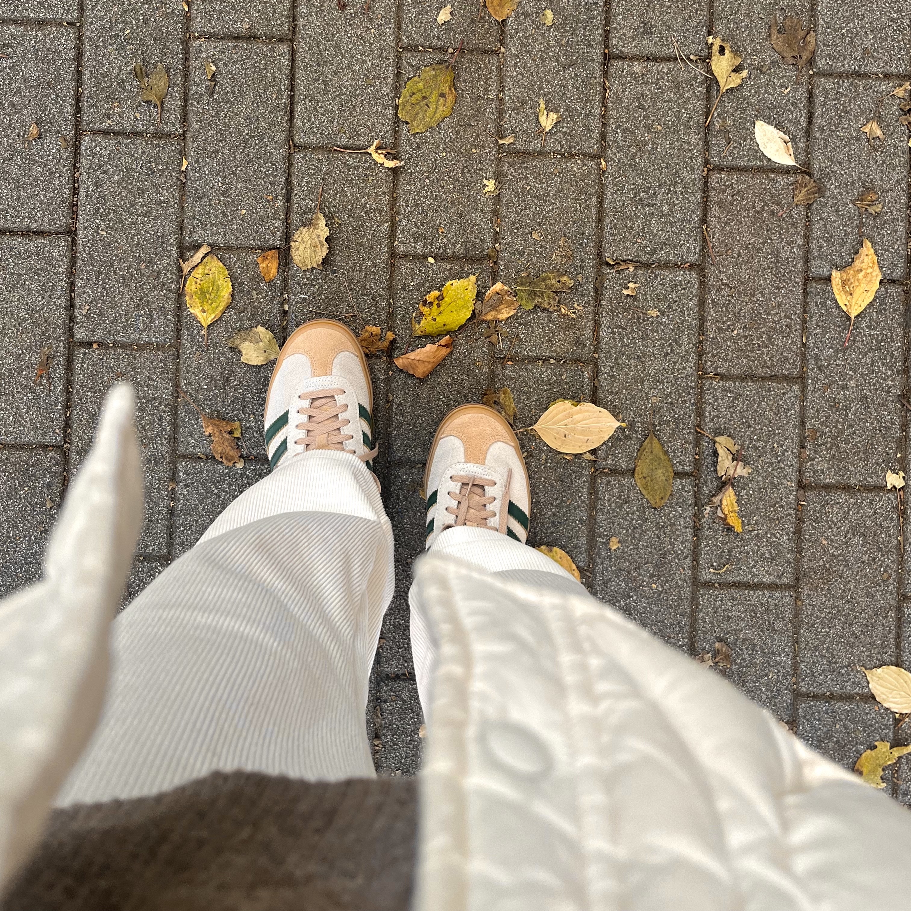 (W) Adidas Gazelle Bold Cream White Collegiate Green, A.P.C. Laure Tote Bag Blue 착용 스타일 - 6