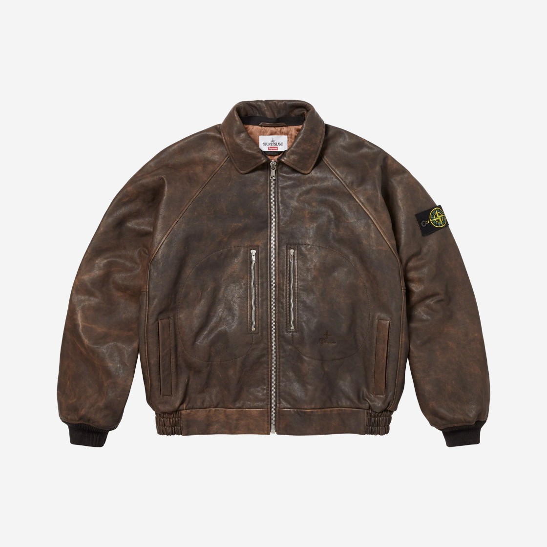 Supreme x Stone Island Leather Bomber Jacket Brown - 23FW 상세 이미지 3