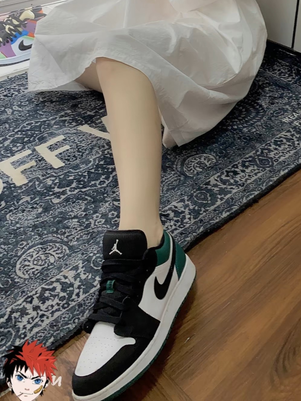 (GS) Jordan 1 Low Black Mystic Green 착용 스타일 - 3