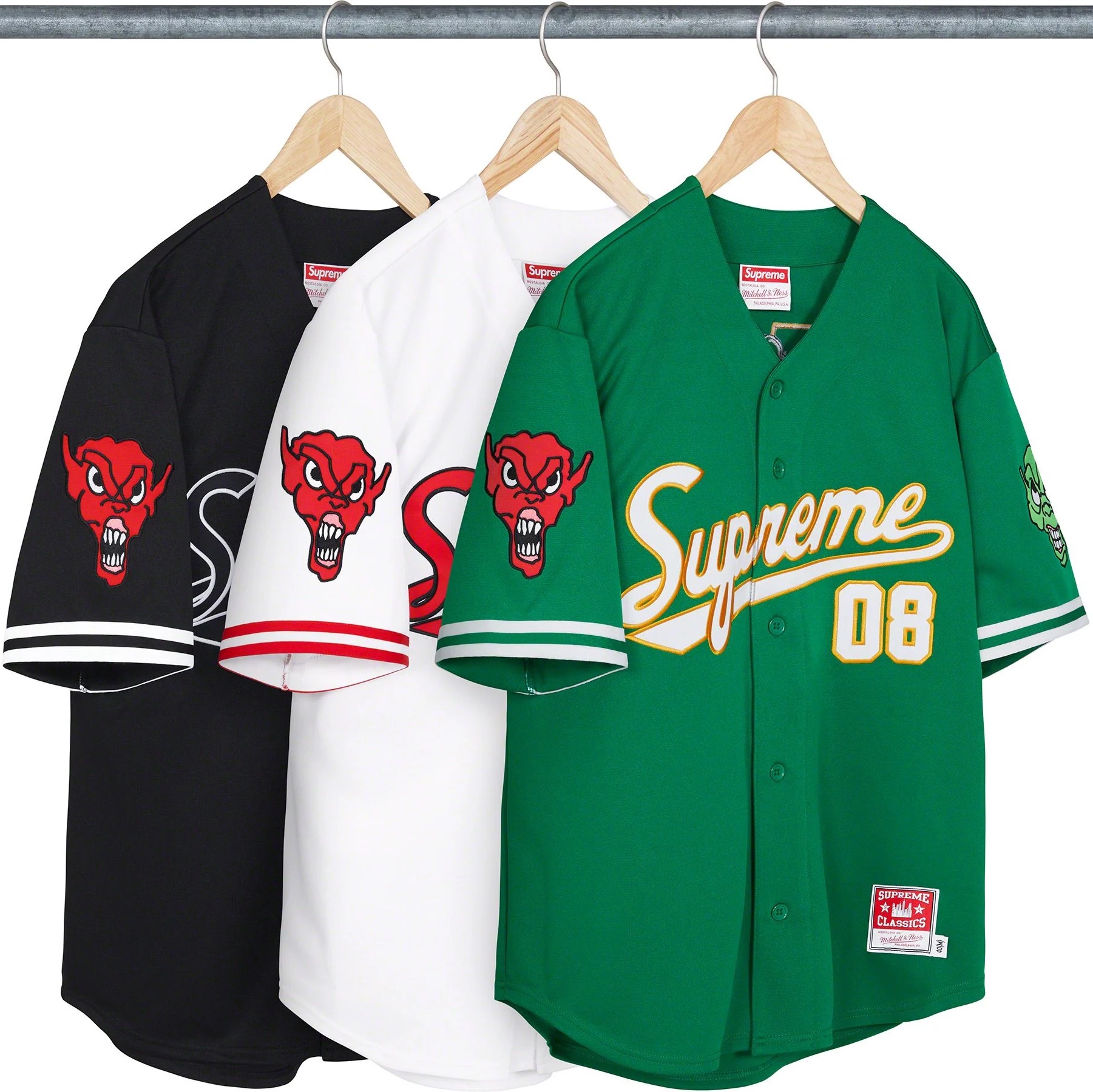 Supreme Mitchell & Ness Downtown Hell Baseball Jersey Green - 23FW 착용 스타일