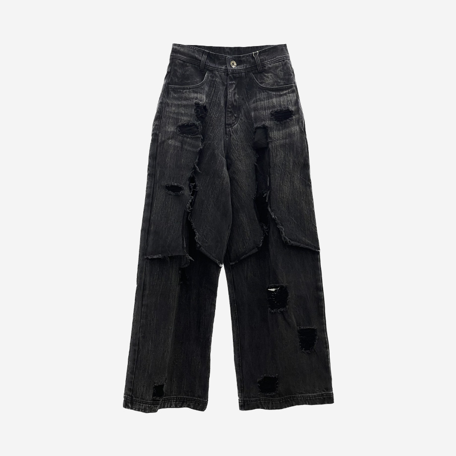BLR24SSPT03BK BLR Destroyed Denim Pants Black & Black