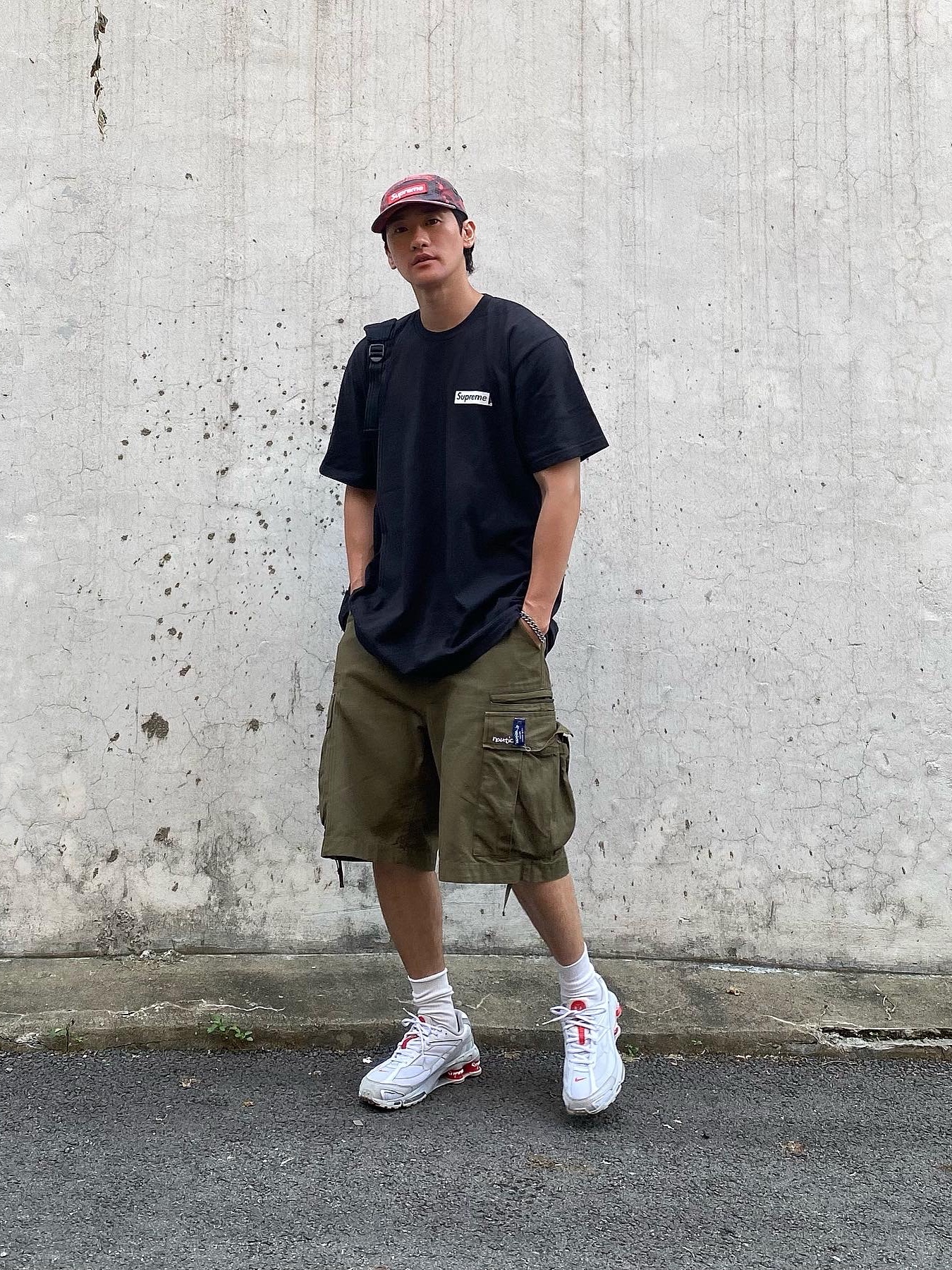 Supreme Military Camp Cap Red Camo - 23SS, Nike x Supreme Shox Ride 2 SP White 착용 스타일 - 2