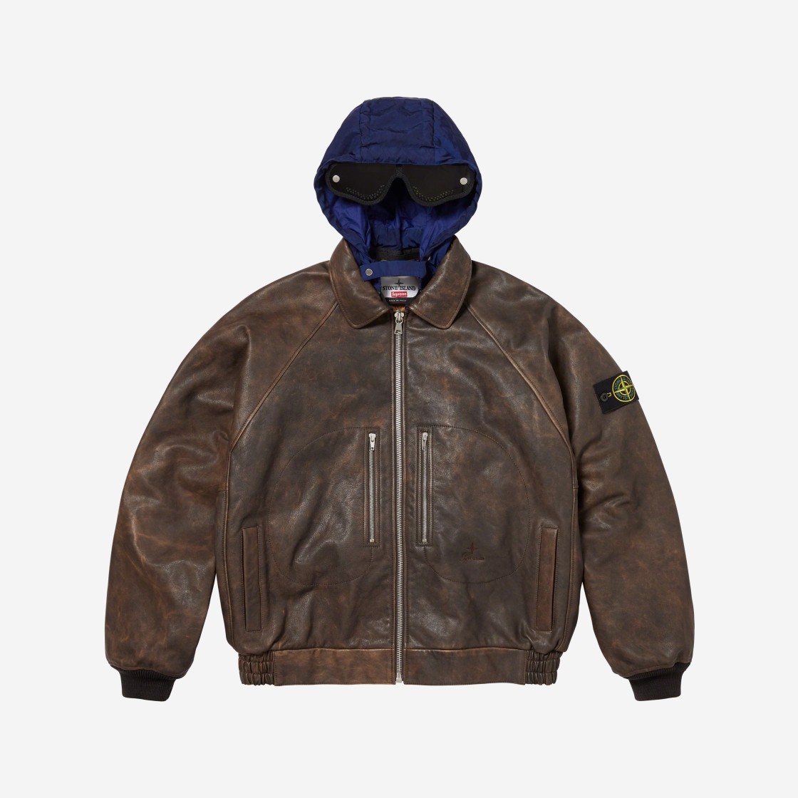 Supreme x Stone Island Leather Bomber Jacket Brown - 23FW 상세 이미지 1