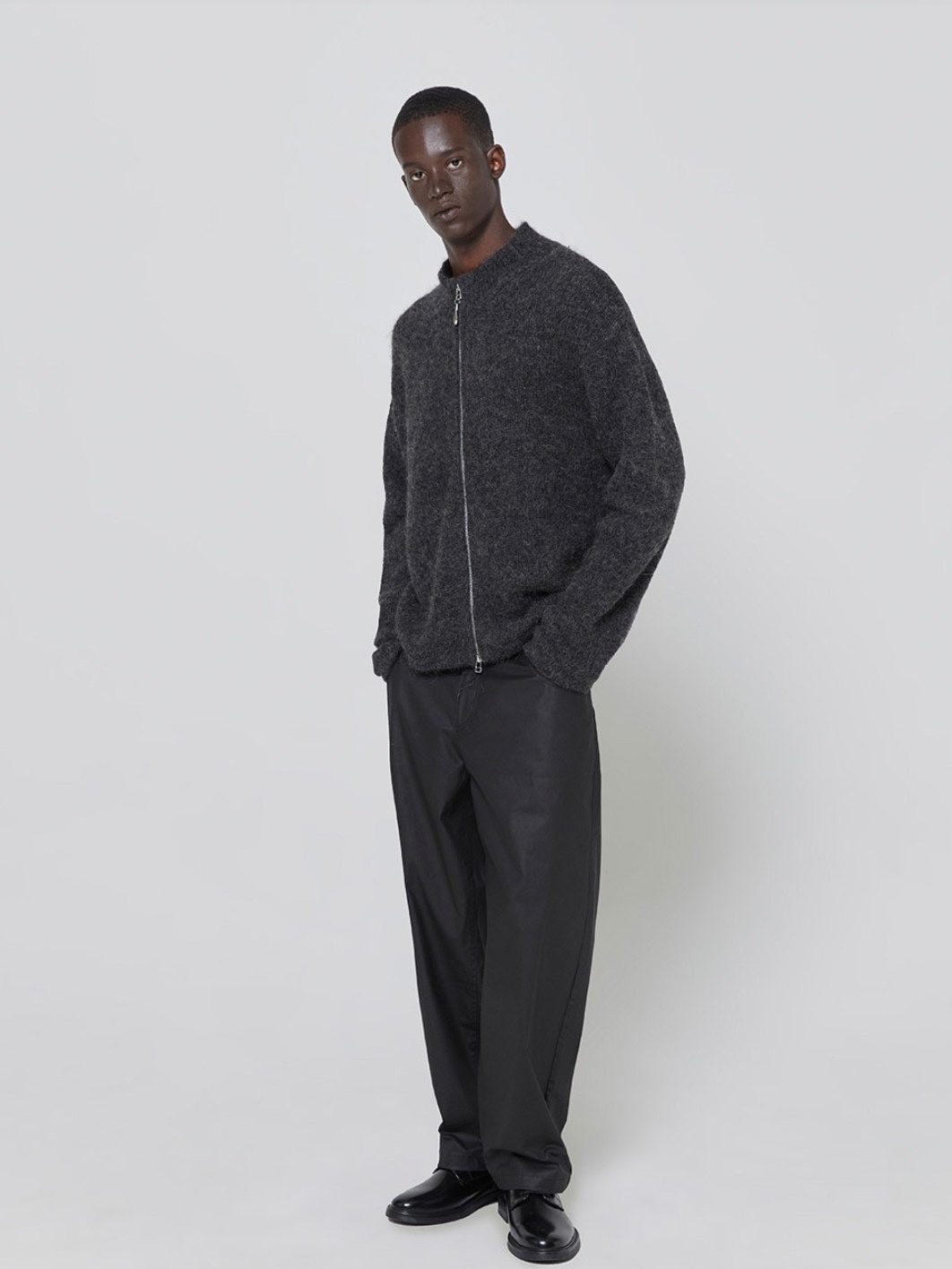 Millo Archive Hairy Knit Jacket Charcoal, Millo Archive Hairy Knit Jacket Black 착용 스타일