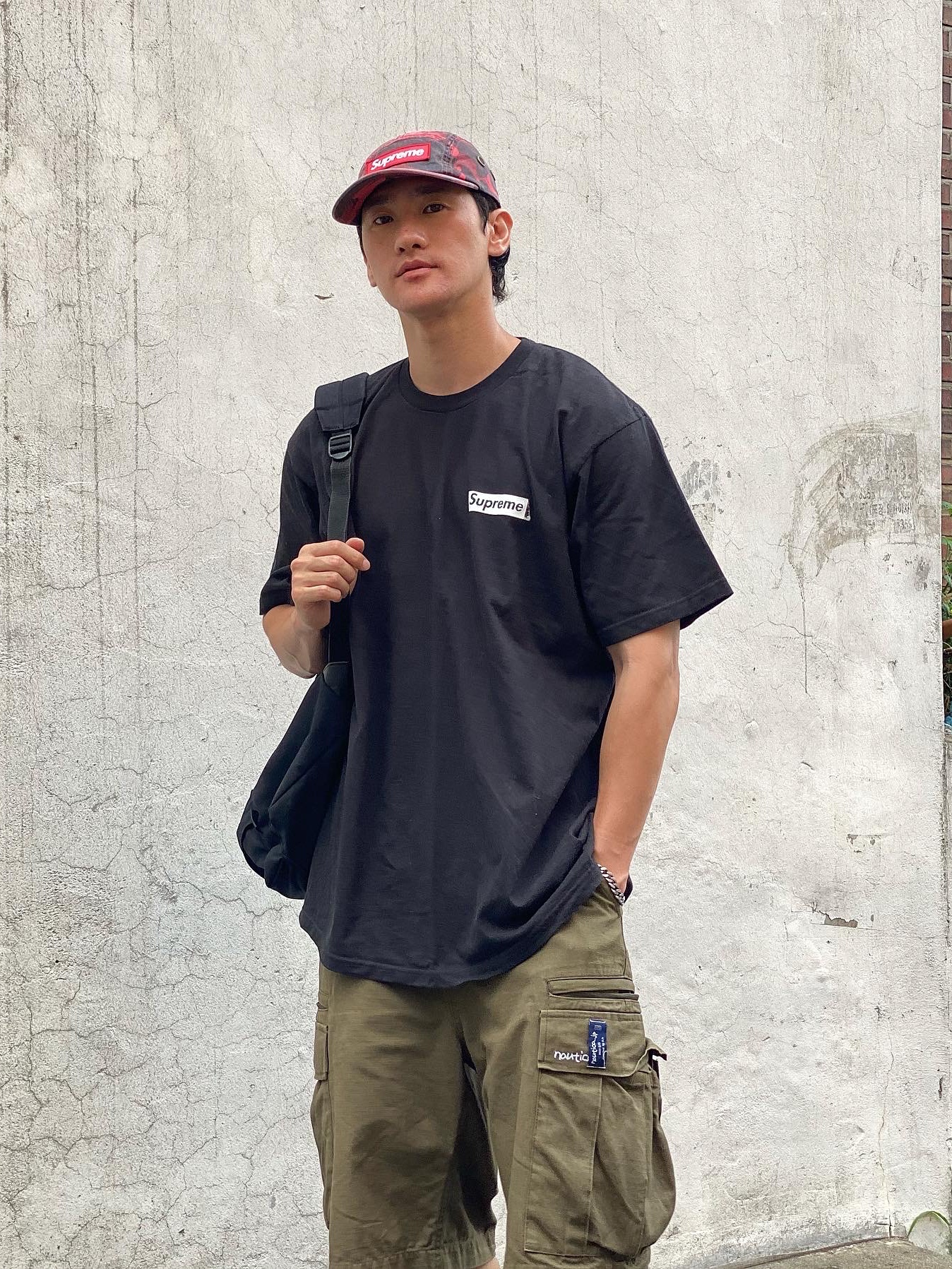 Supreme Military Camp Cap Red Camo - 23SS, Nike x Supreme Shox Ride 2 SP White 착용 스타일 - 5