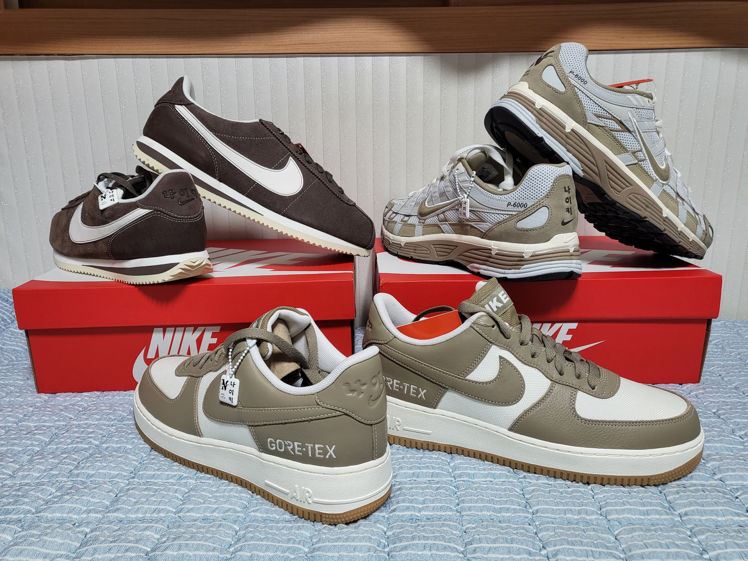 Nike Cortez SE Hangul Day Baroque Brown Sail, Nike P-6000 PRM Hangul Day Photon Dust Khaki 착용 스타일