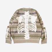 Kapital 7G Wool Fair Isle Bone Crewneck Sweater Saxophone