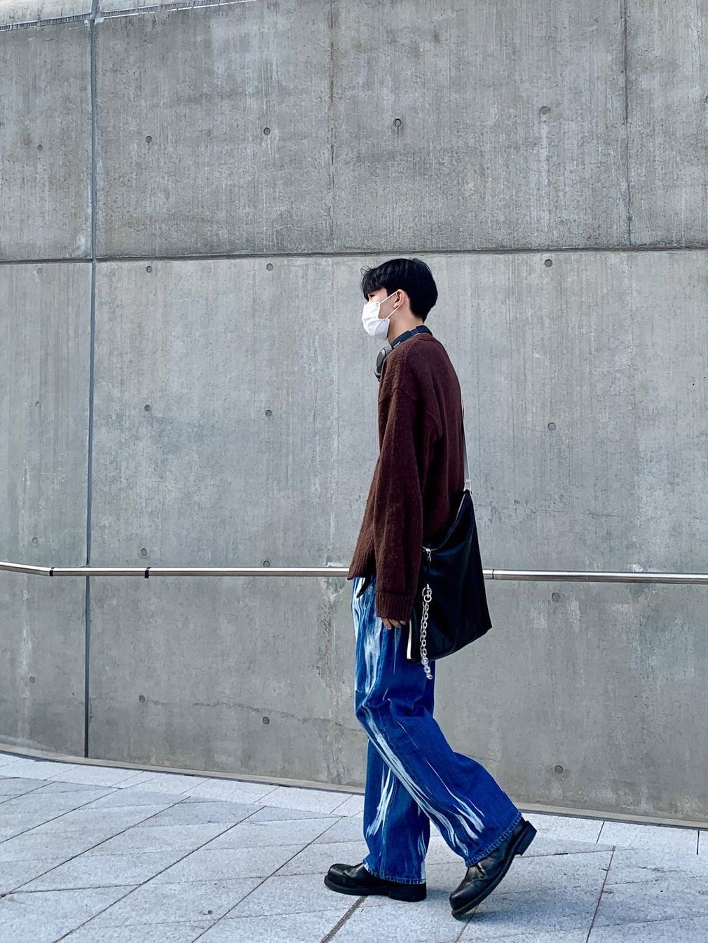Millo Archive New Crown Mohair Cardigan Brown, Millo Archive New Crown Mohair Cardigan Gray 착용 스타일 - 1