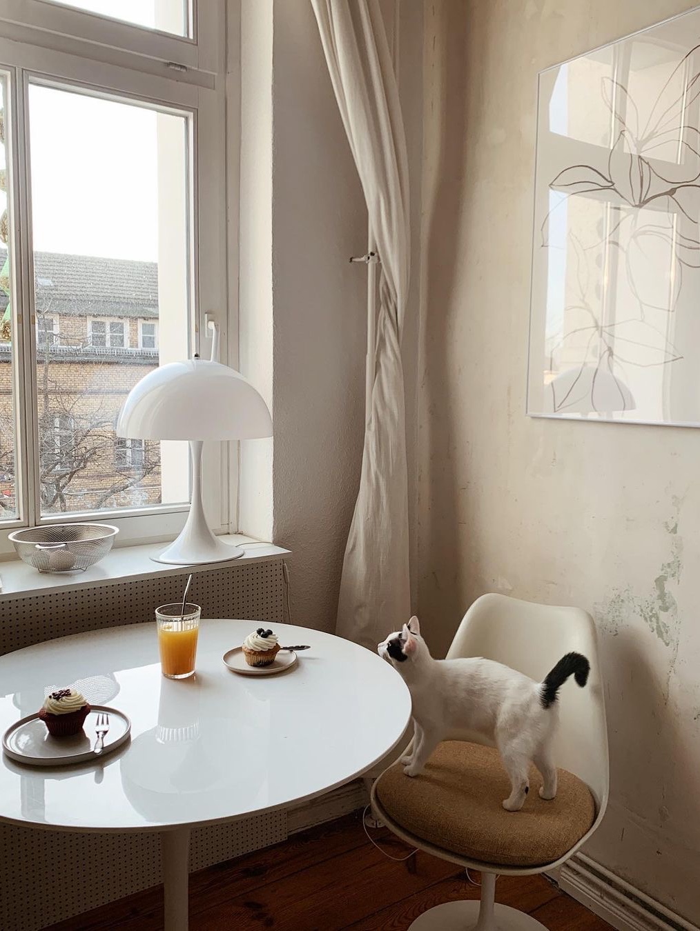 Knoll Tulip Chair White Medium Yellow 착용 스타일