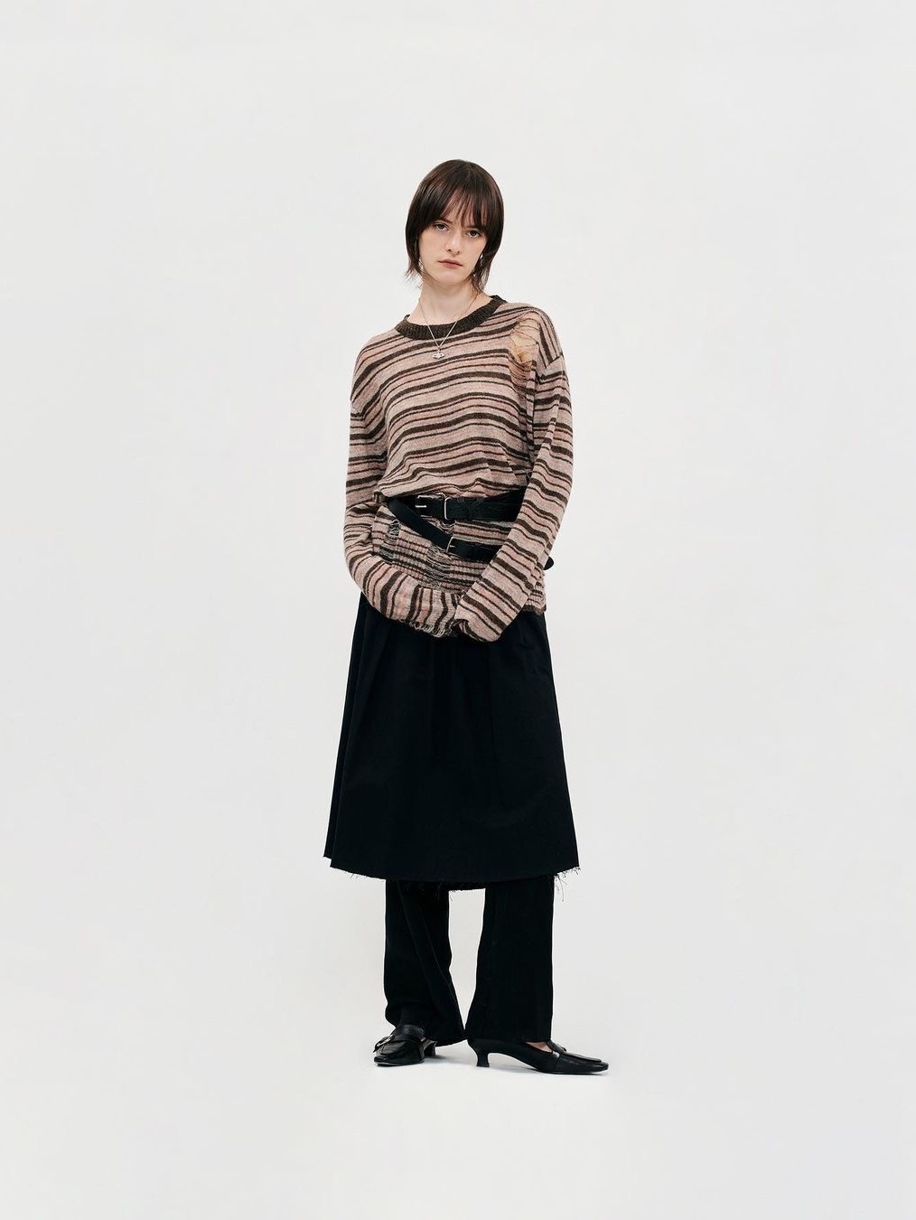 Millo Women Textured Stripe Knit Vintage Pink, Millo Women Textured Stripe Knit Black Gray 착용 스타일