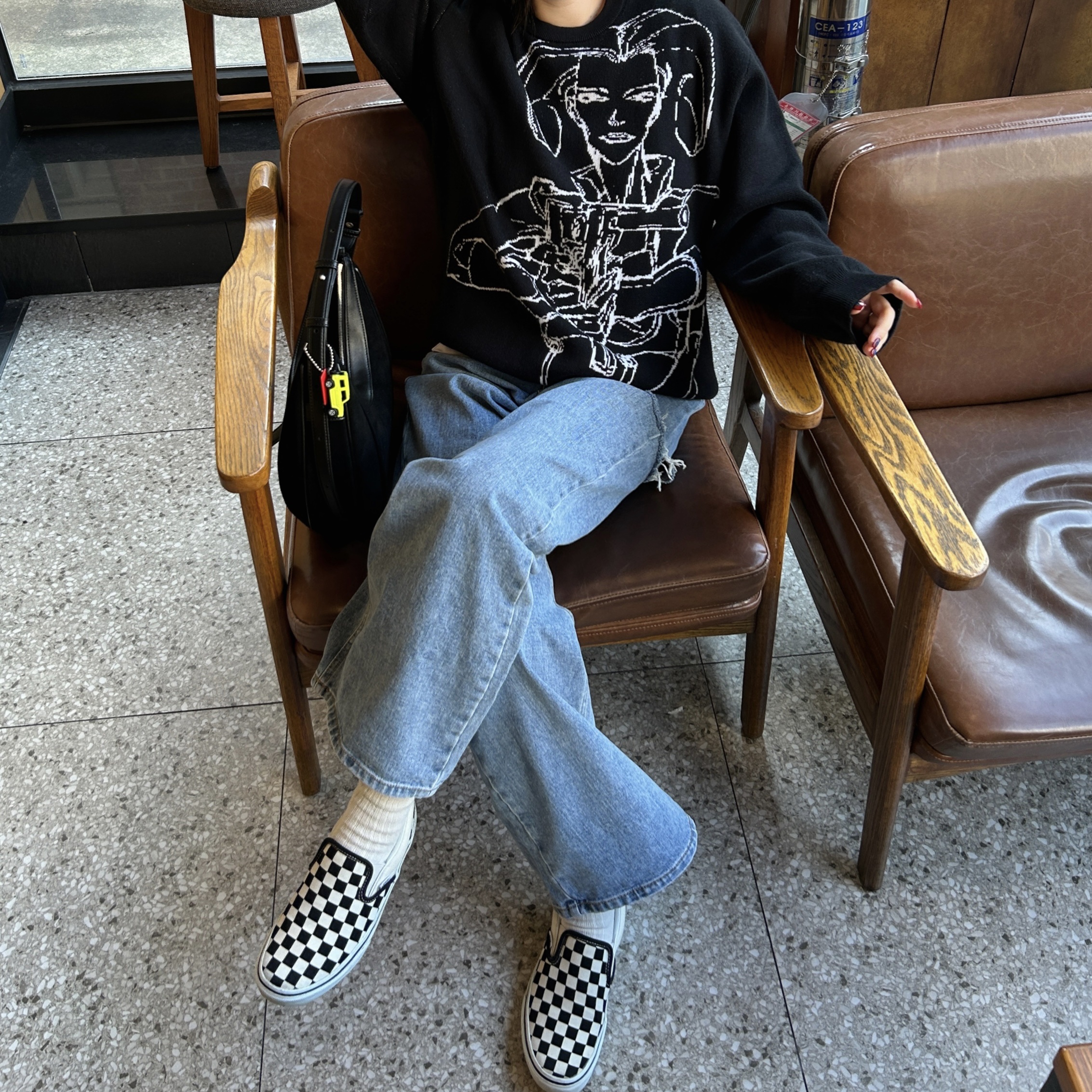 Vans Slip-On Checkerboard 착용 스타일 - 3