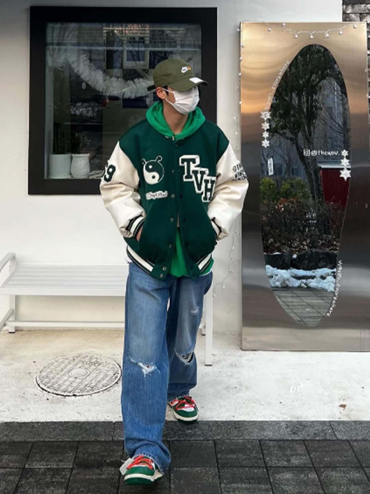 Nike x Kasina Heritage 86 Cap Won-Ang Rough Green, Nike x Off-White Dunk Low Pine Green 착용 스타일 - 4