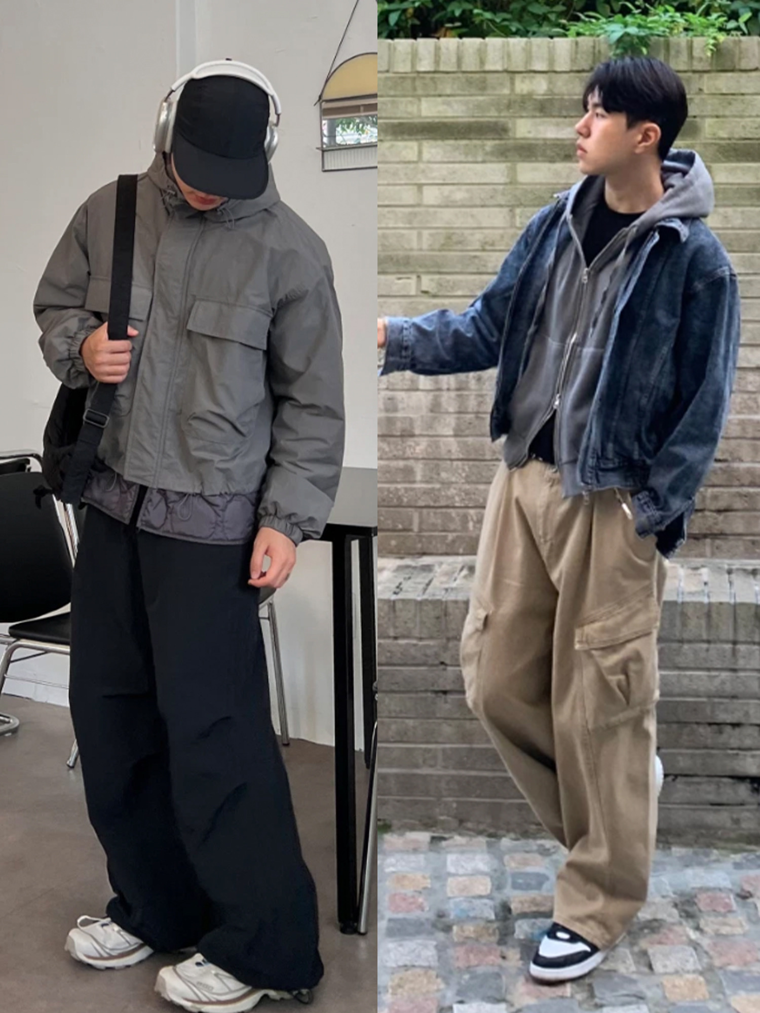 STU Wide Cotton Pants Brown, Salomon XT-6 Turtledove 착용 스타일 - 2