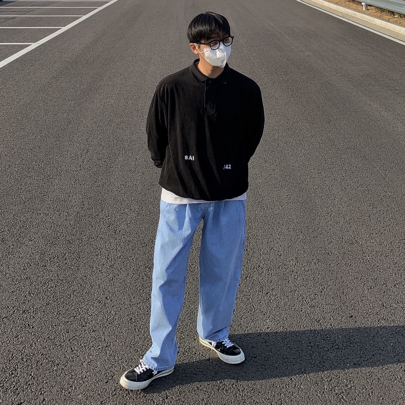 Converse One Star Ox Leather Black 착용 스타일 - 3