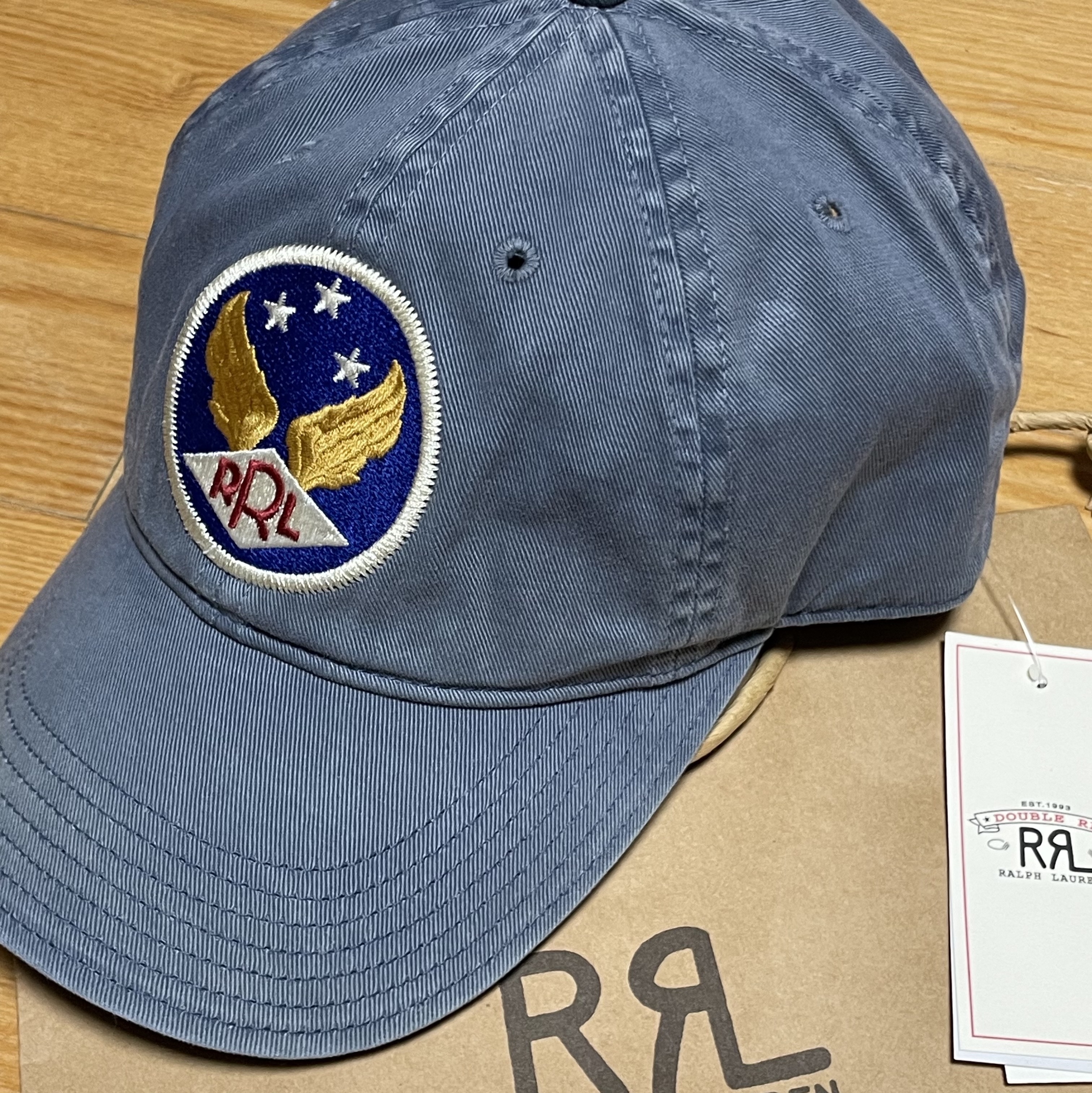 Double RL Garment Dyeing Twill Ball Cap Blue 착용 스타일 - 1