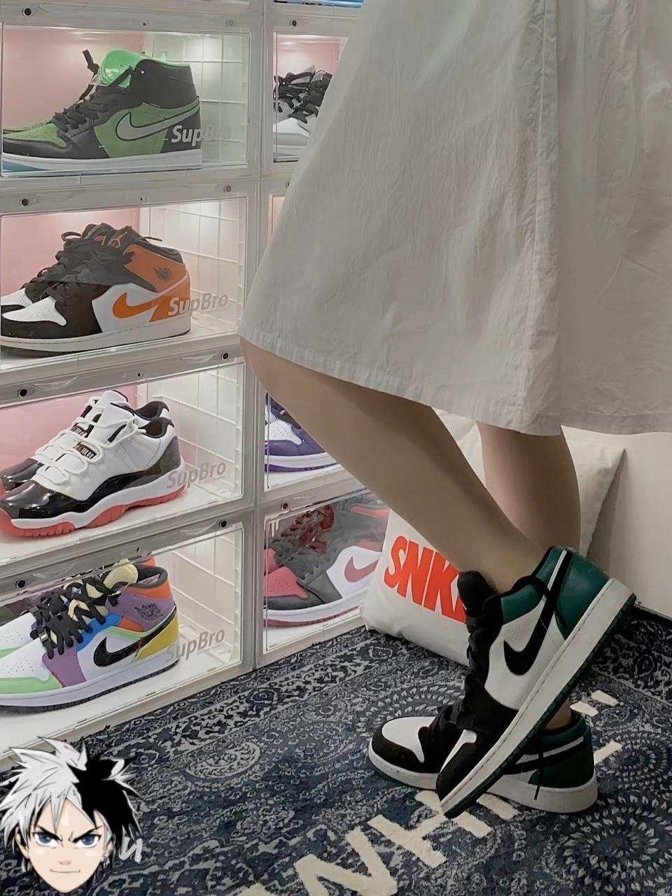 (GS) Jordan 1 Low Black Mystic Green 착용 스타일 - 2