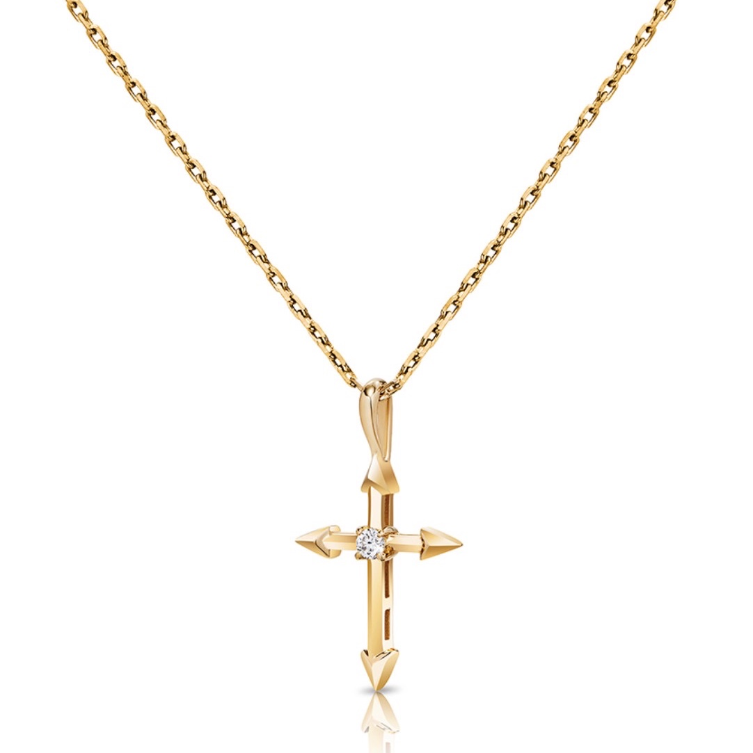 Miko Arrow Cross 1 Diamond S Necklace Yellow Gold 착용 스타일