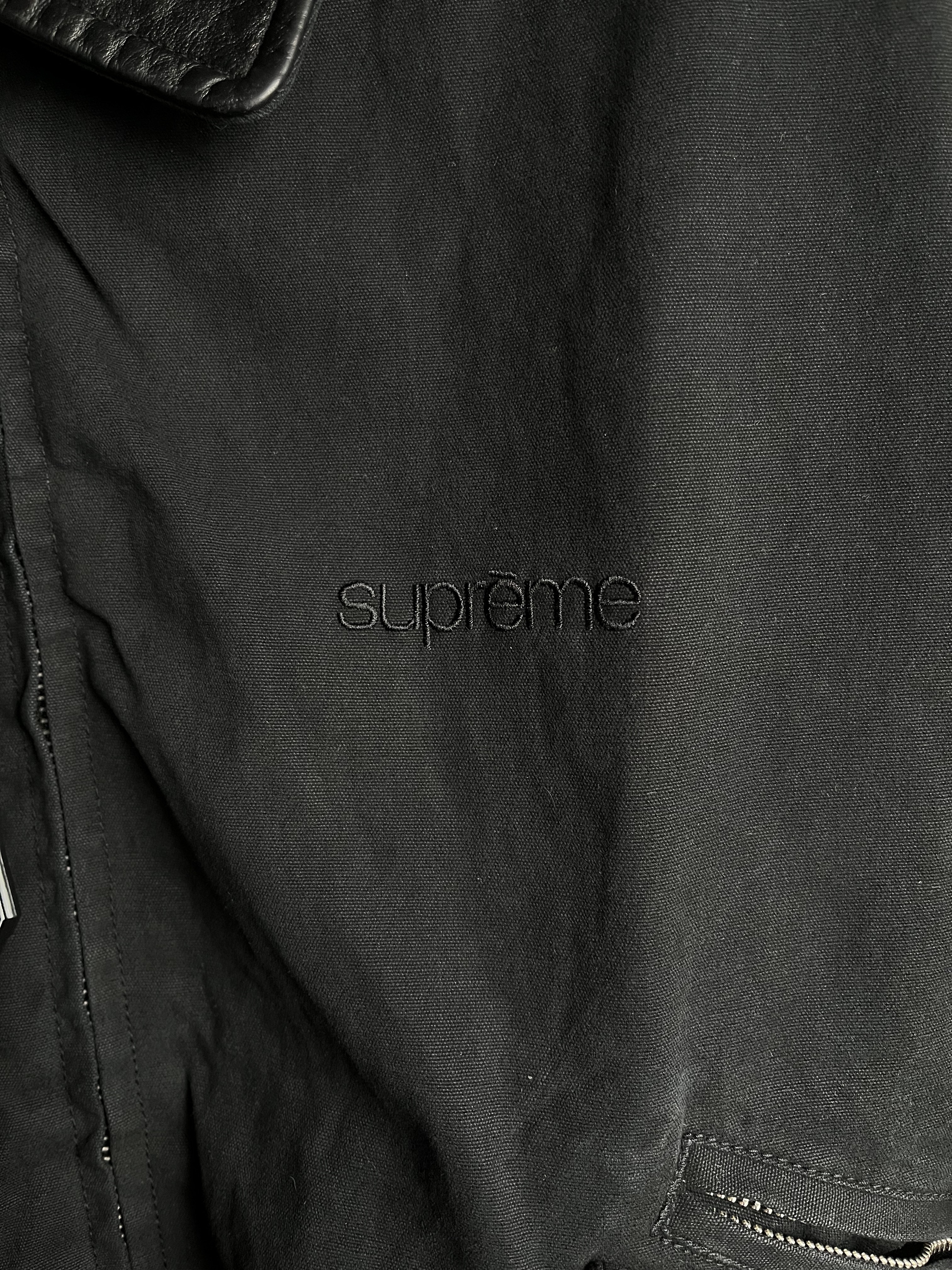 Supreme Leather Collar Utility Jacket Black - 23FW 착용 스타일 - 2
