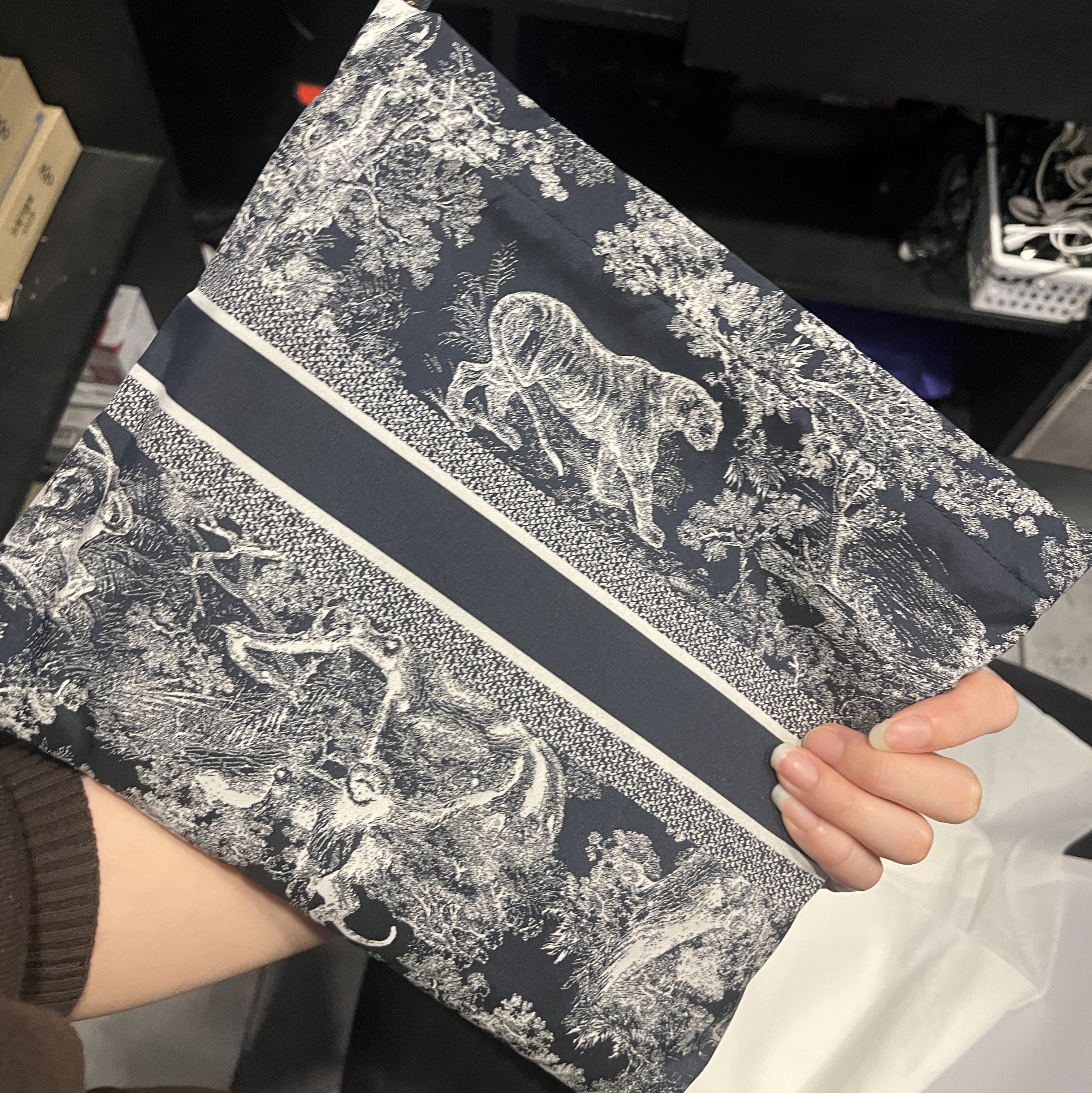 Dior Toile de Jouy Reverse Technical Fabric Travel Zipped Pouch Blue 착용 스타일 - 5