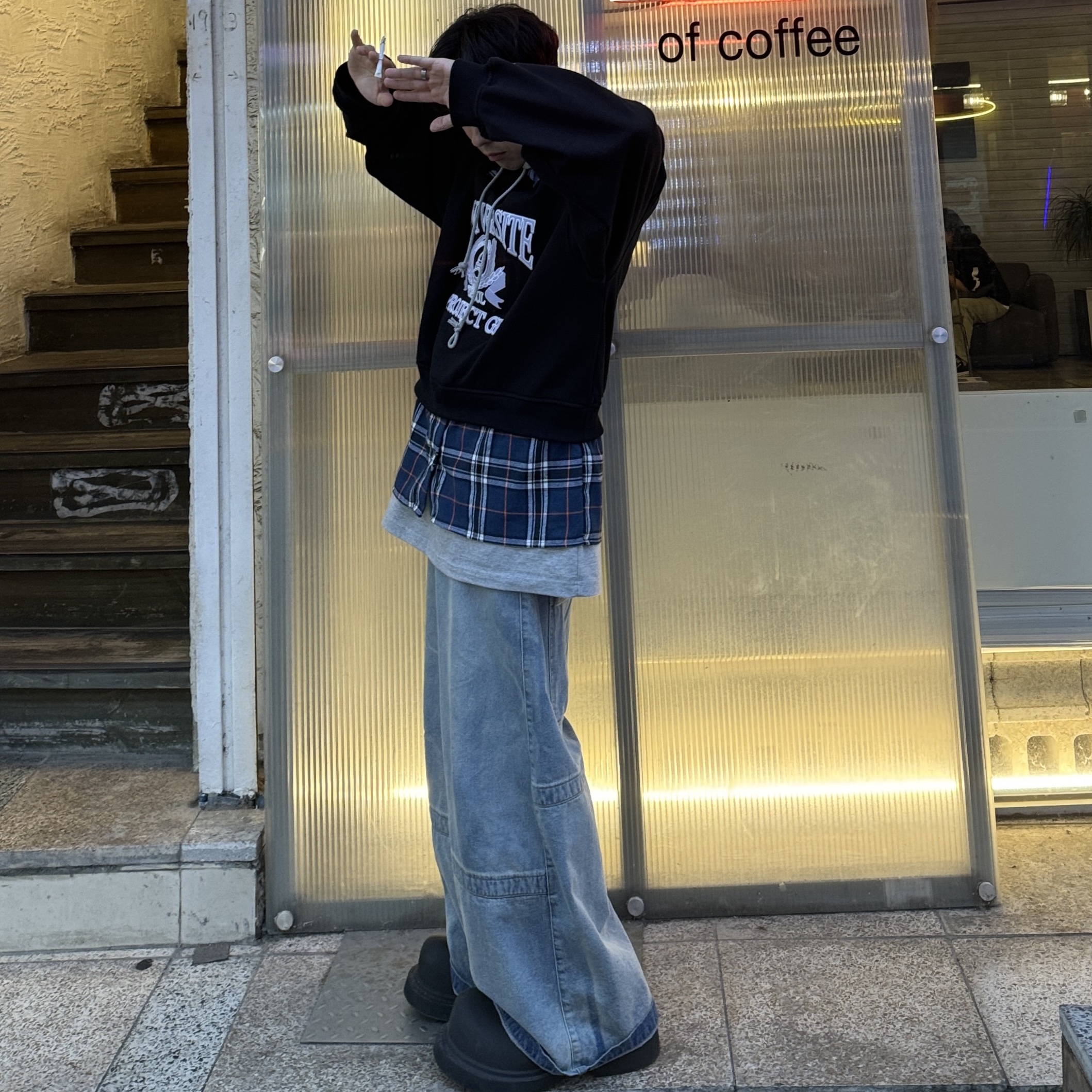 Project G/R 3 Layered Top Black, Balenciaga Steroid Derby Black 착용 스타일