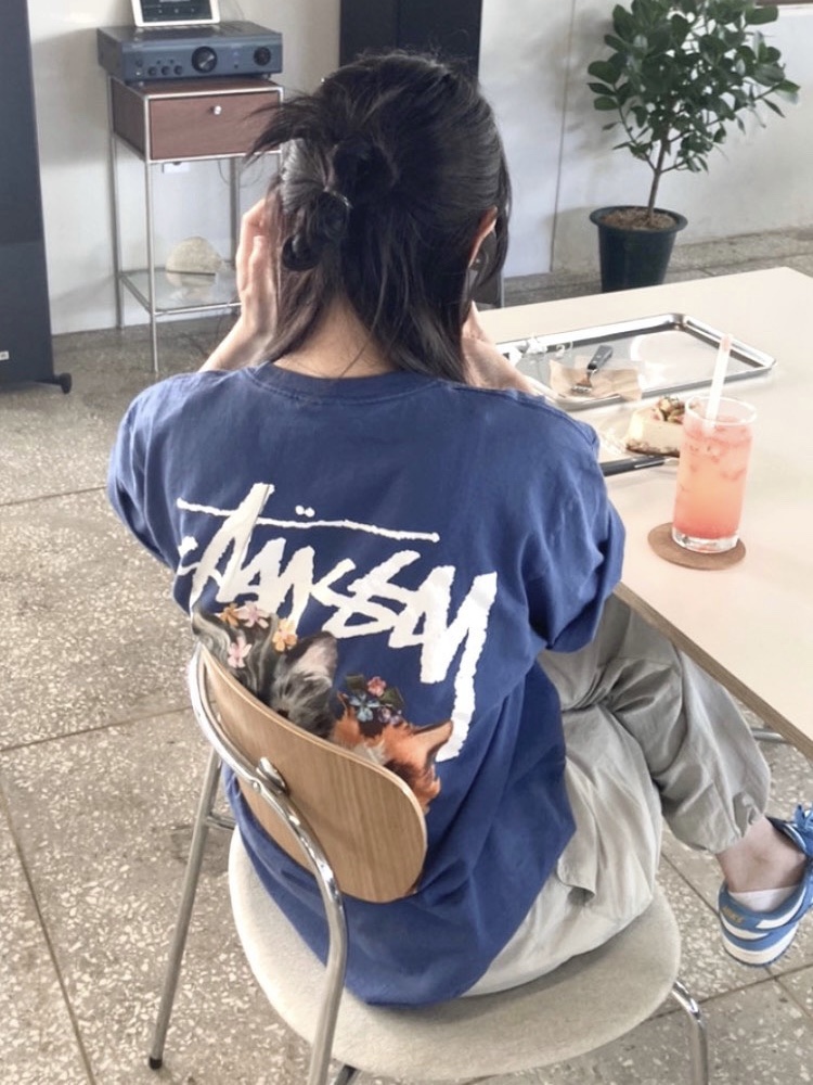Stussy Kittens T-Shirt Midnight 착용 스타일 - 1