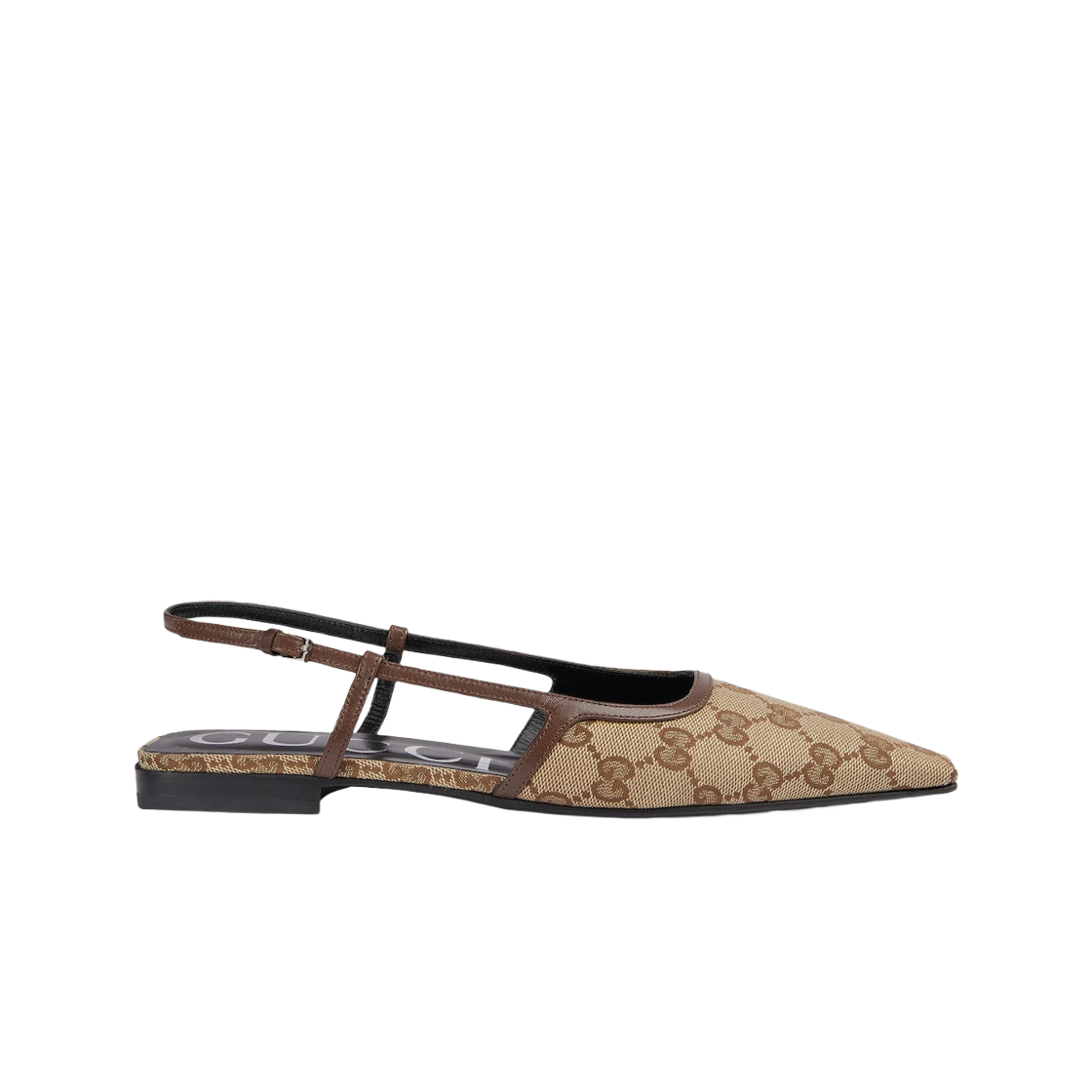 762420-KY980-9763 (W) Gucci GG Slingback Ballet Flat Beige Ebony Canvas