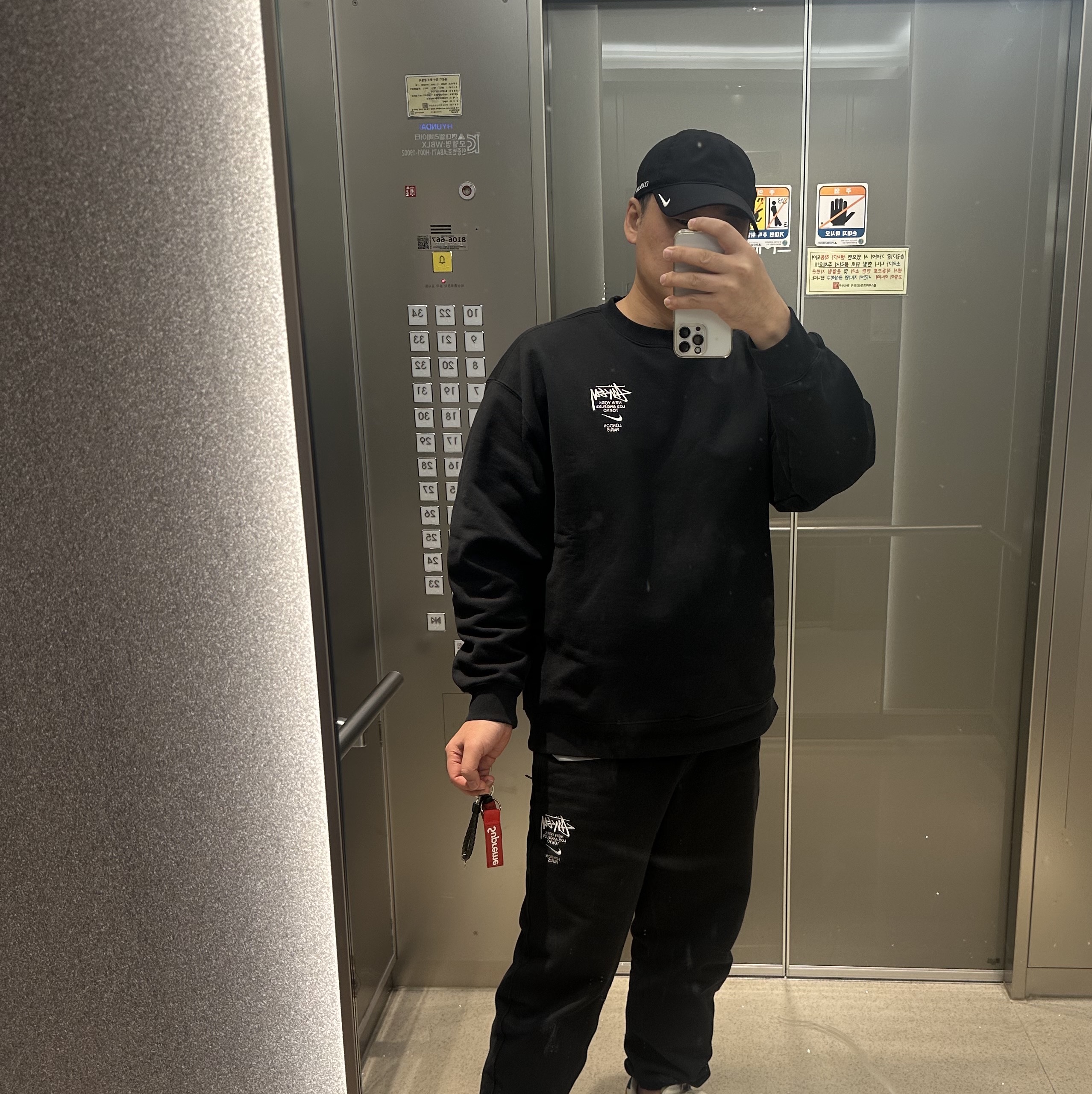 Nike x Stussy NRG ZR Fleece Crewneck Black - US/EU, Nike x Stussy NRG ZR Fleece Pants Black - US/EU 착용 스타일