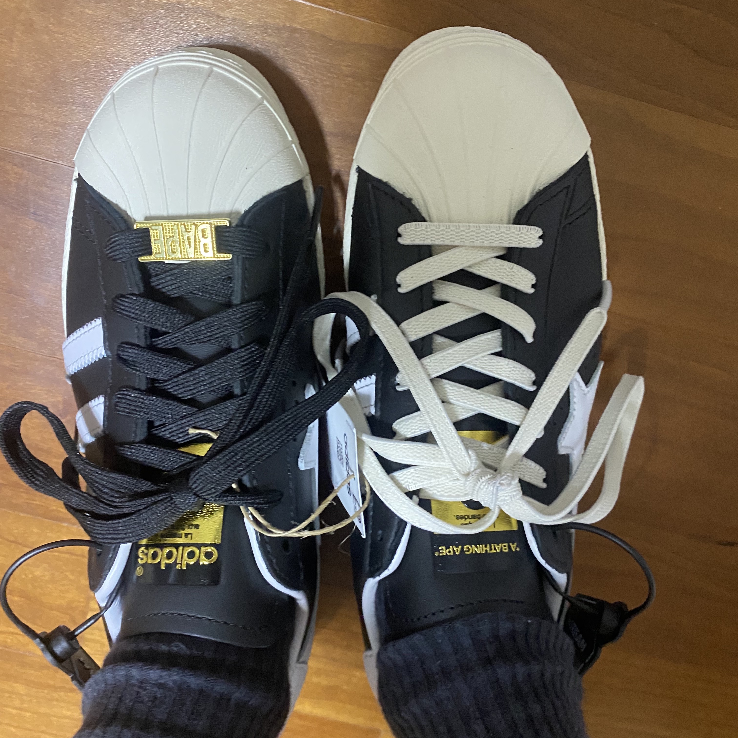 Adidas x BAPE Superstar 80s Core Black Off White 착용 스타일